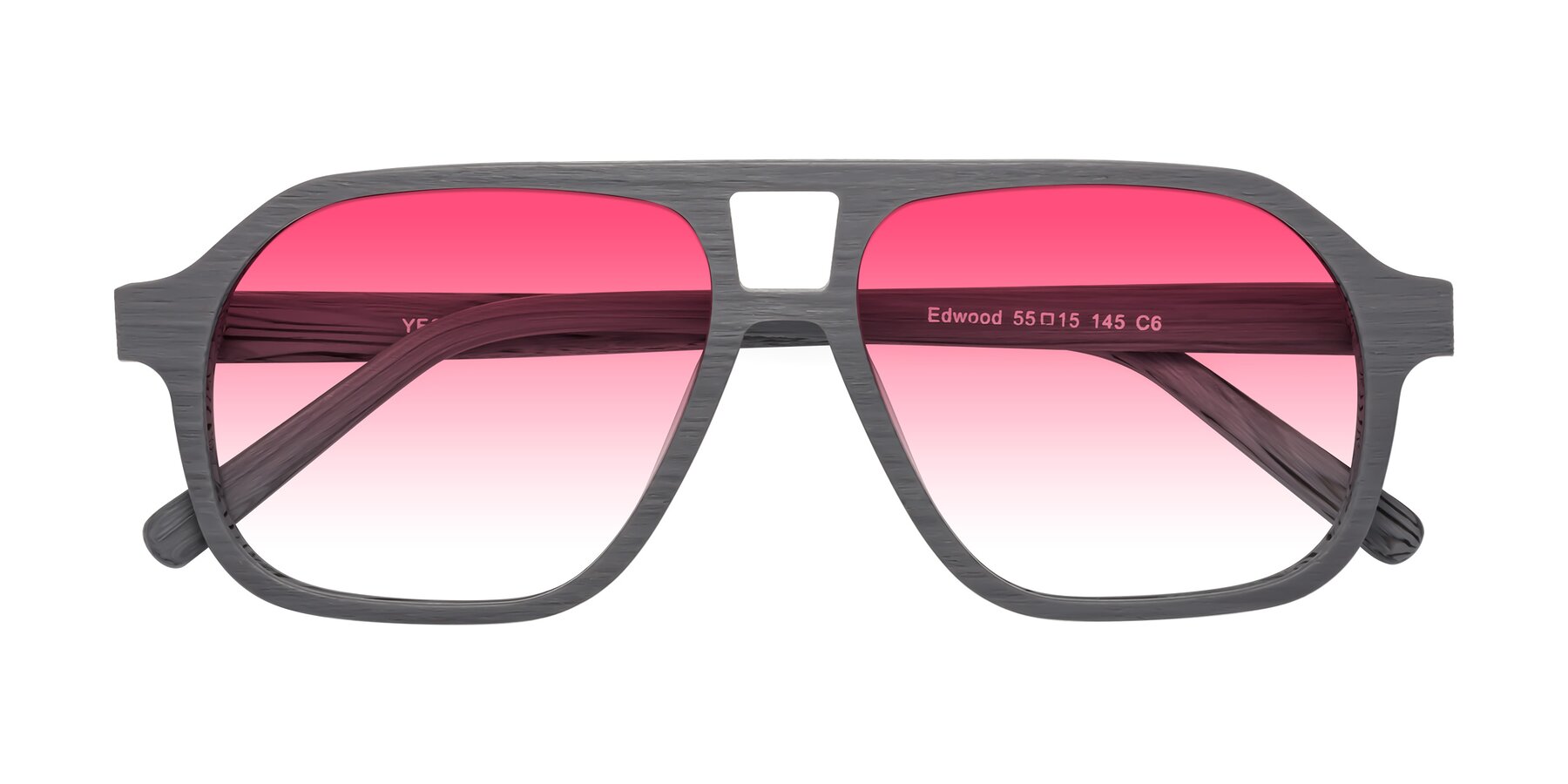 Folded Front of Edwood in Cement Woodgrain with Pink Gradient Lenses