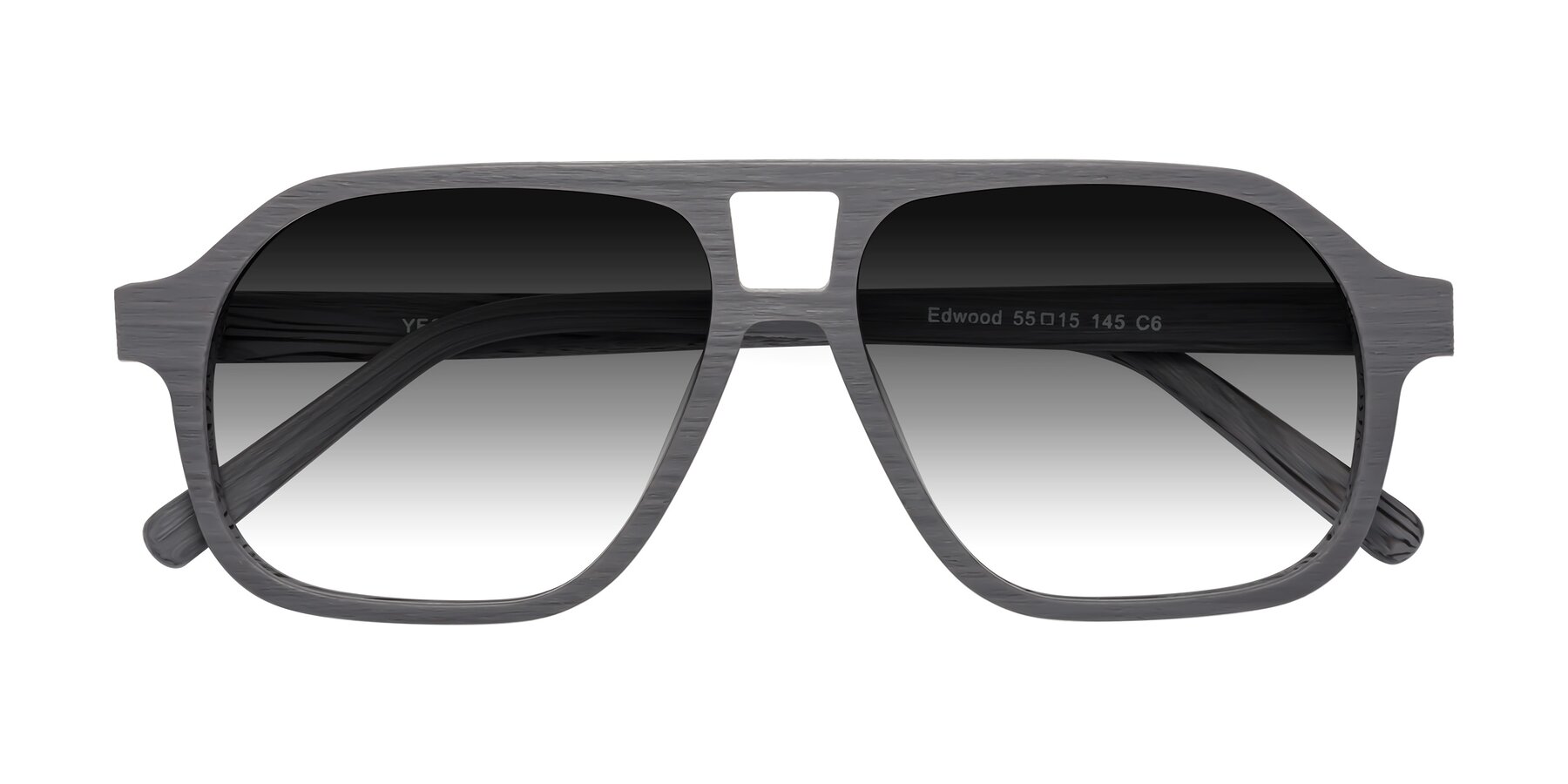 Folded Front of Edwood in Cement Woodgrain with Gray Gradient Lenses