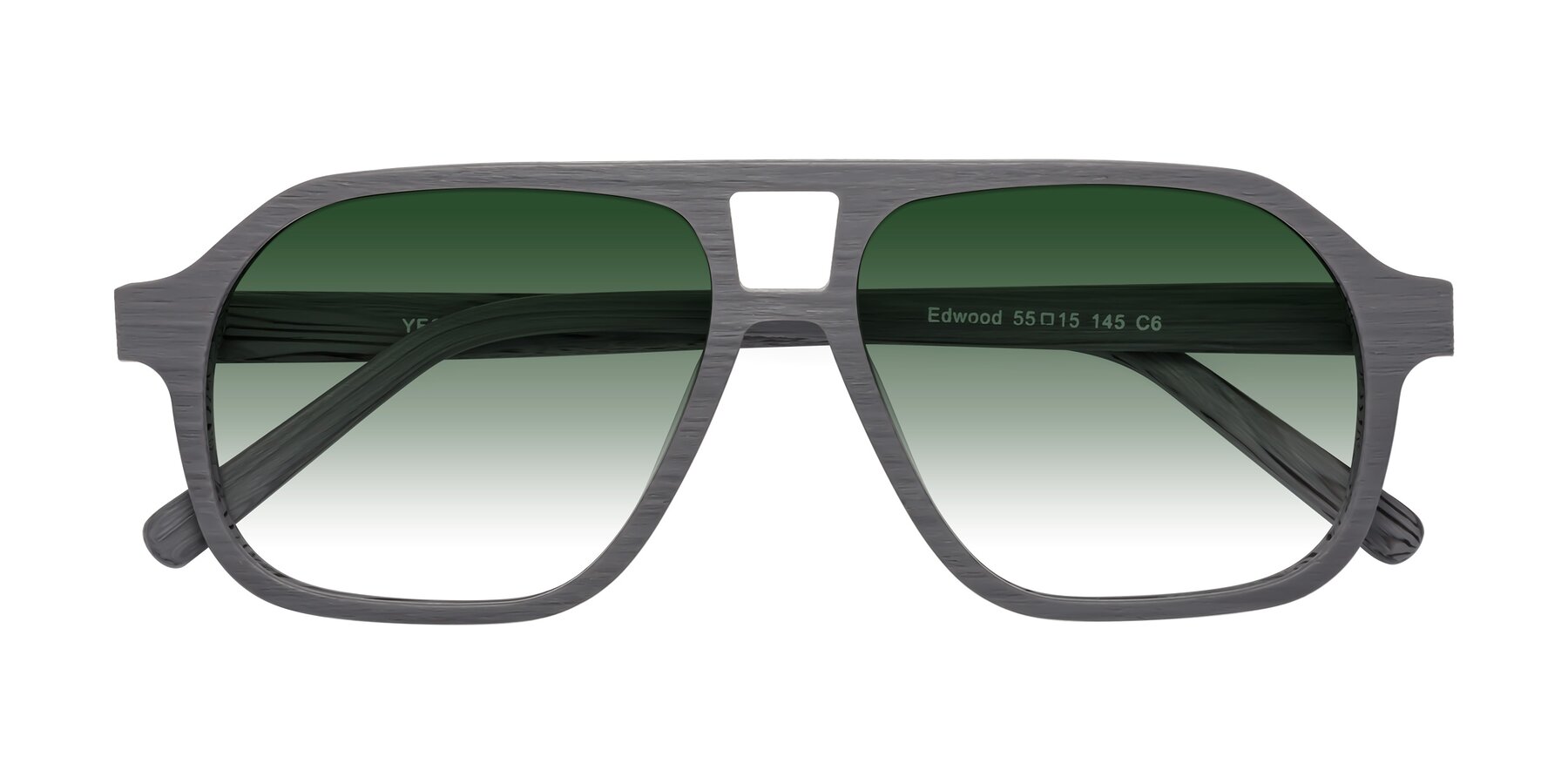 Folded Front of Edwood in Cement Woodgrain with Green Gradient Lenses