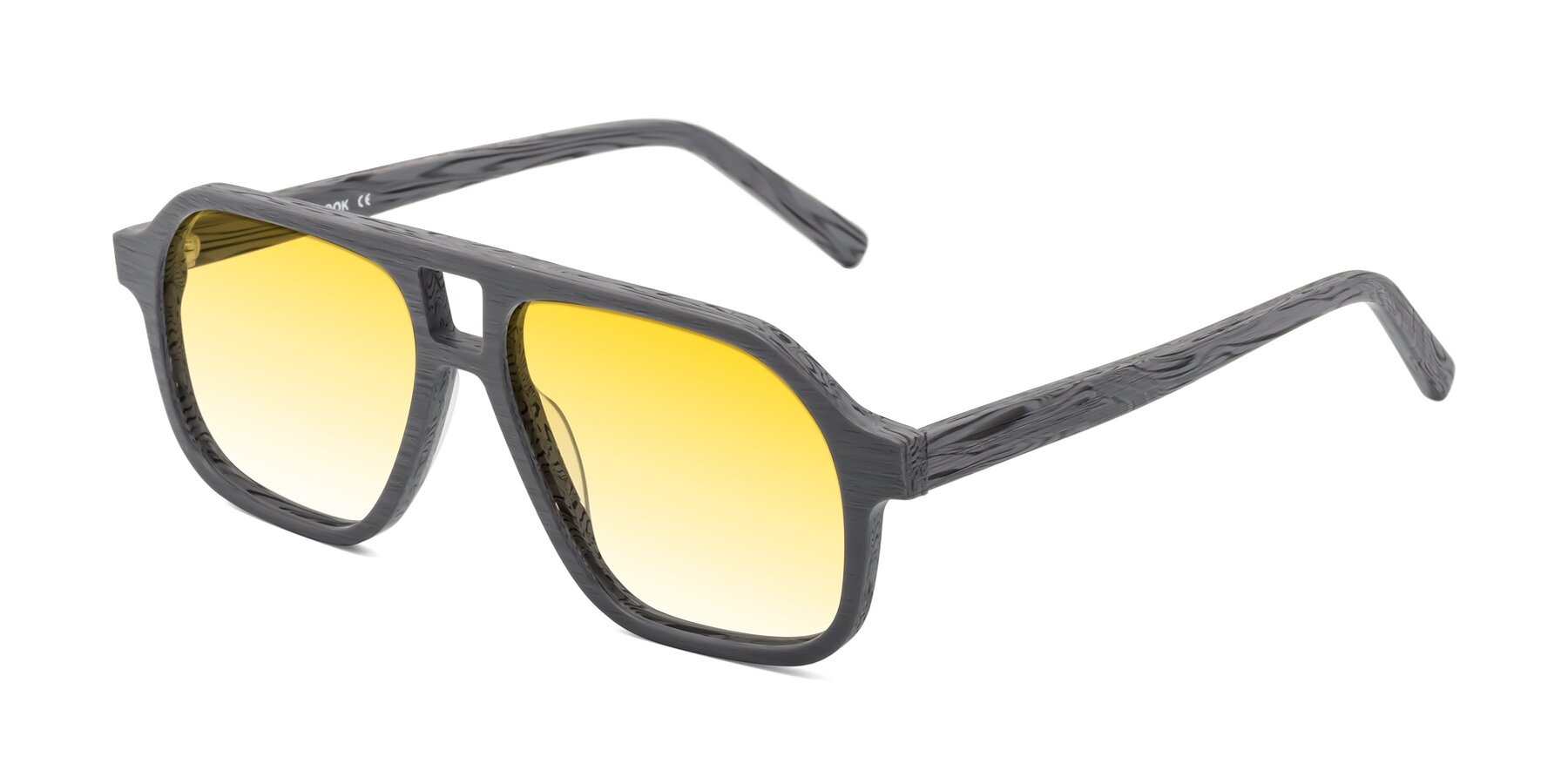 Angle of Edwood in Cement Woodgrain with Yellow Gradient Lenses