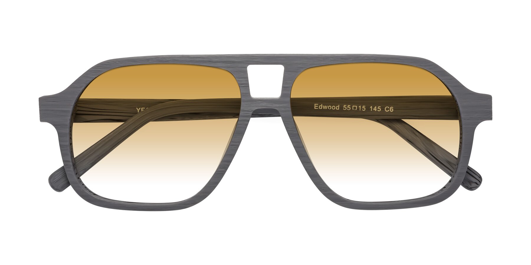 Folded Front of Edwood in Cement Woodgrain with Champagne Gradient Lenses