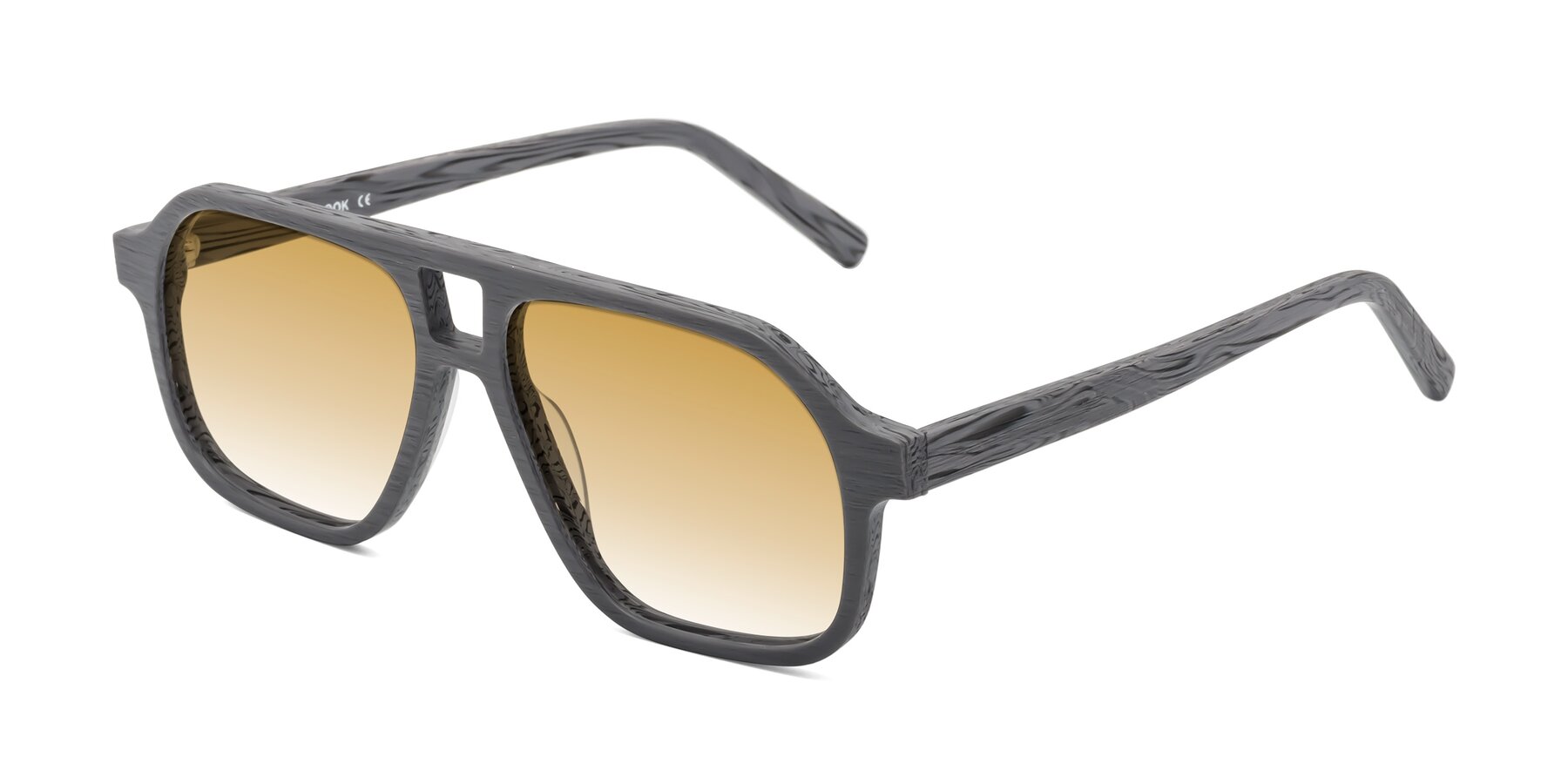 Angle of Edwood in Cement Woodgrain with Champagne Gradient Lenses