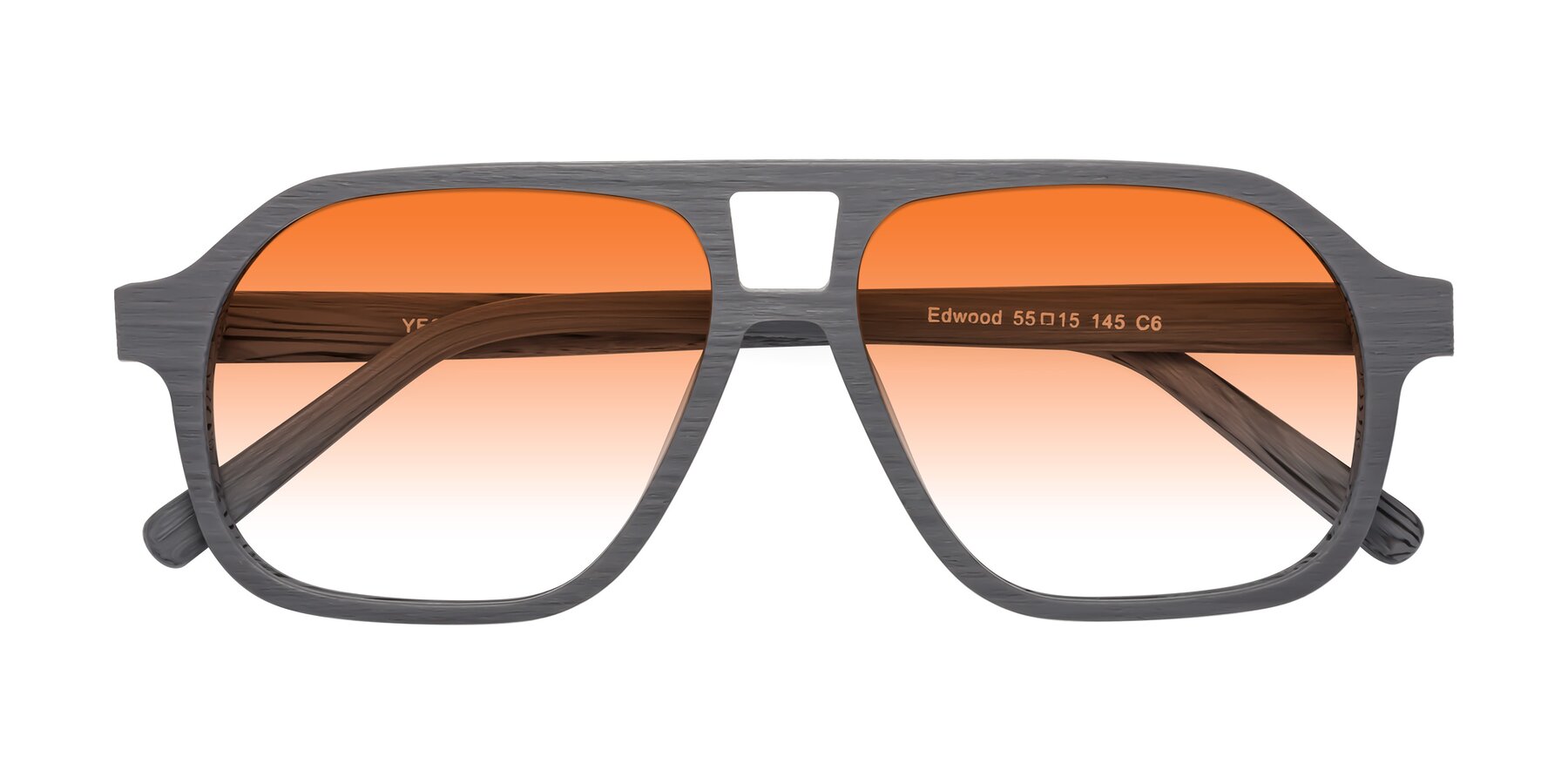 Folded Front of Edwood in Cement Woodgrain with Orange Gradient Lenses