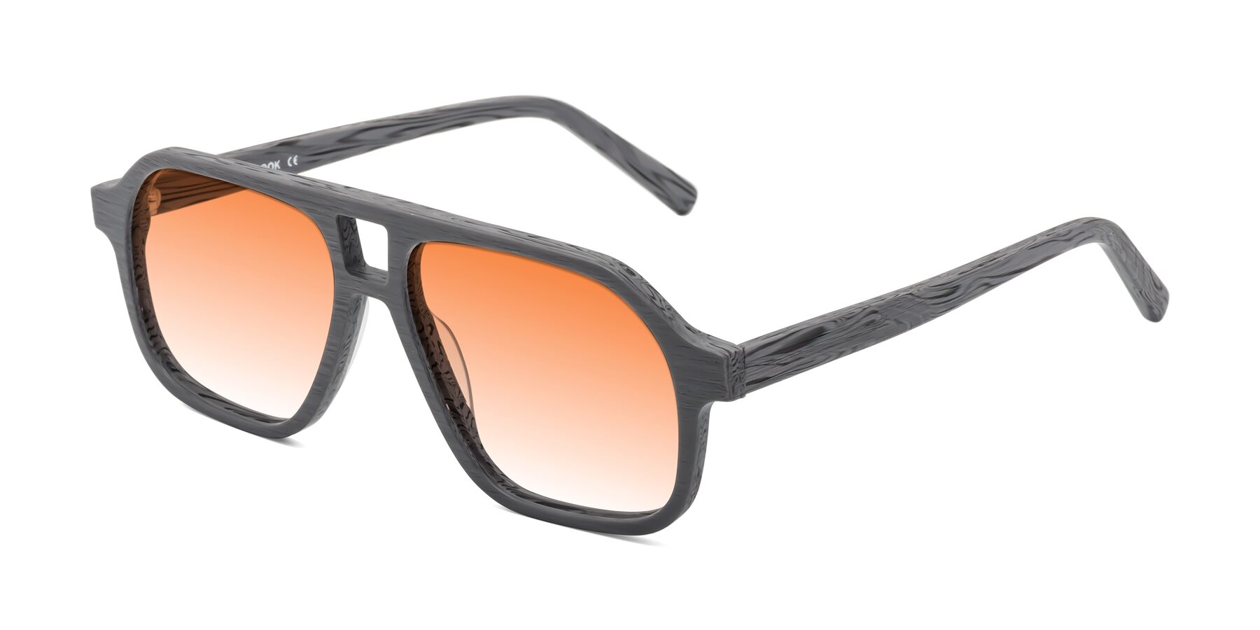 Angle of Edwood in Cement Woodgrain with Orange Gradient Lenses