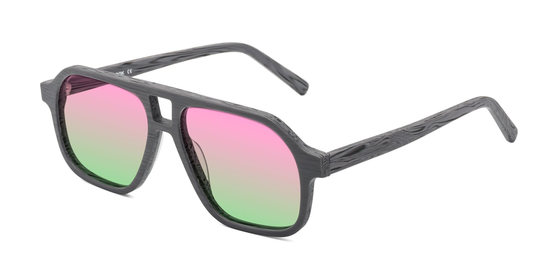 Angle of Edwood in Cement Woodgrain with Pink / Green Gradient Lenses