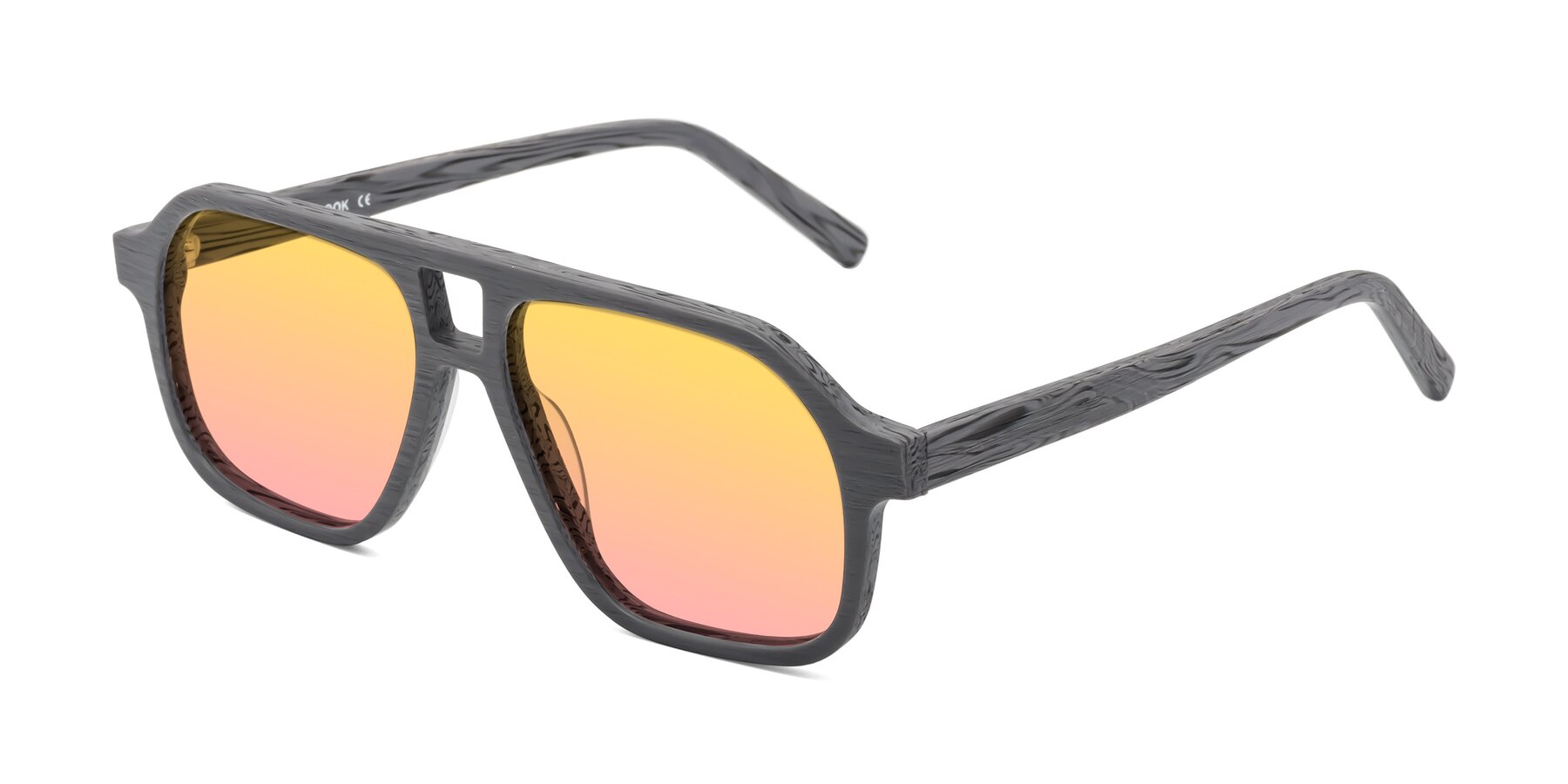 Angle of Edwood in Cement Woodgrain with Yellow / Pink Gradient Lenses