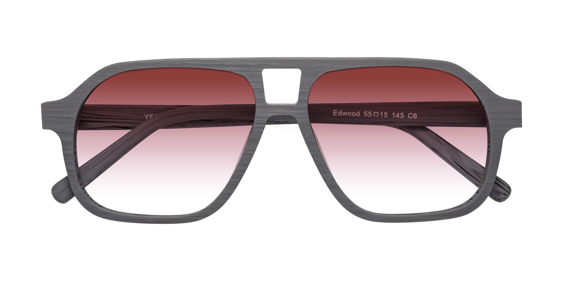 Folded Front of Edwood in Cement Woodgrain with Garnet Gradient Lenses