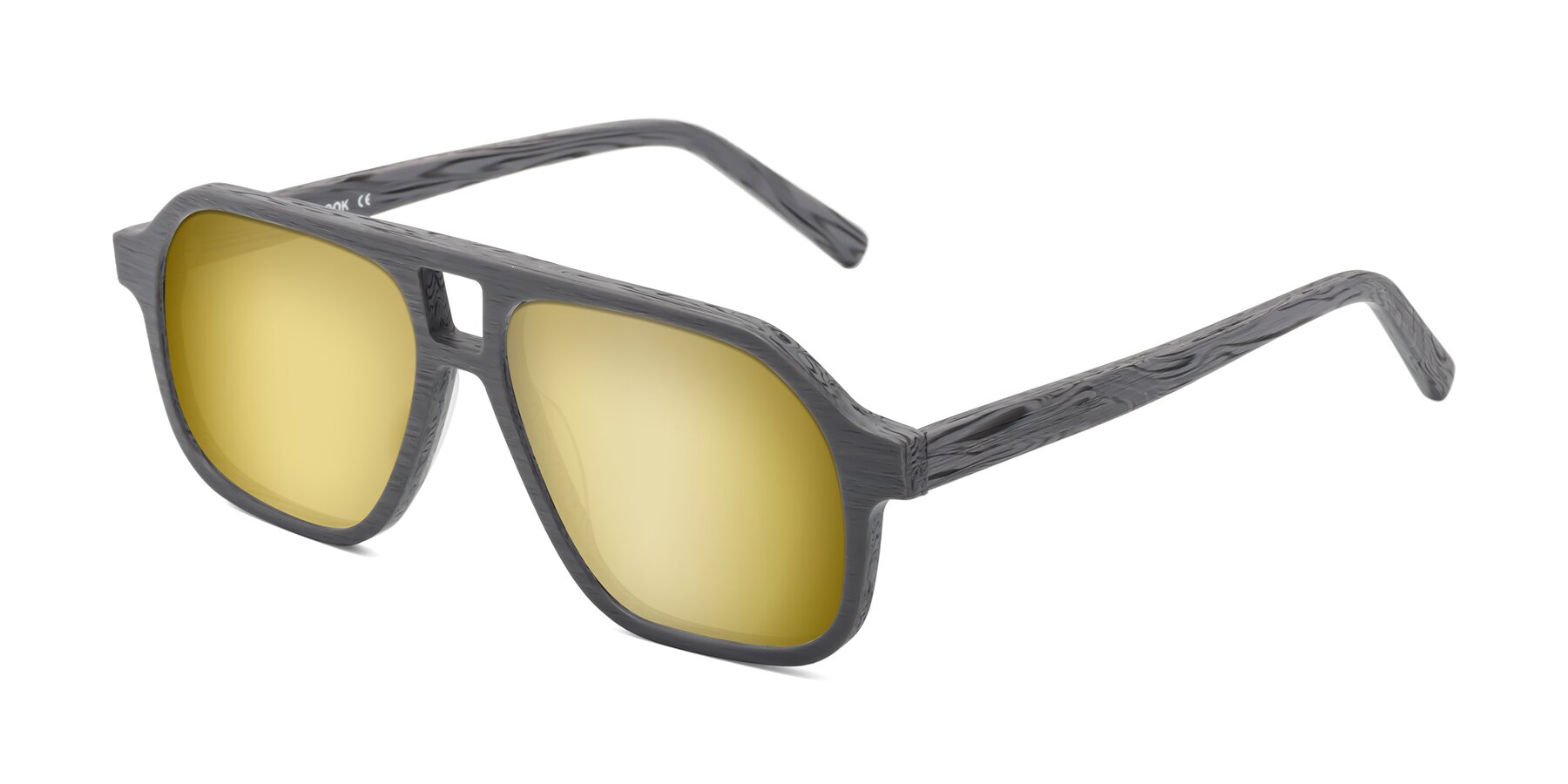 Angle of Edwood in Cement Woodgrain with Gold Mirrored Lenses