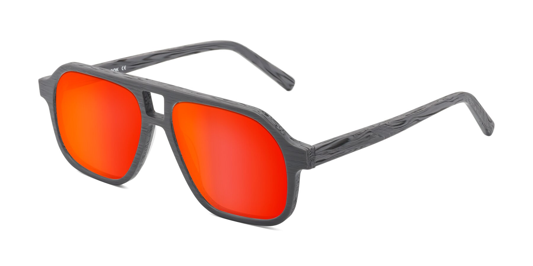 Angle of Edwood in Cement Woodgrain with Red Gold Mirrored Lenses