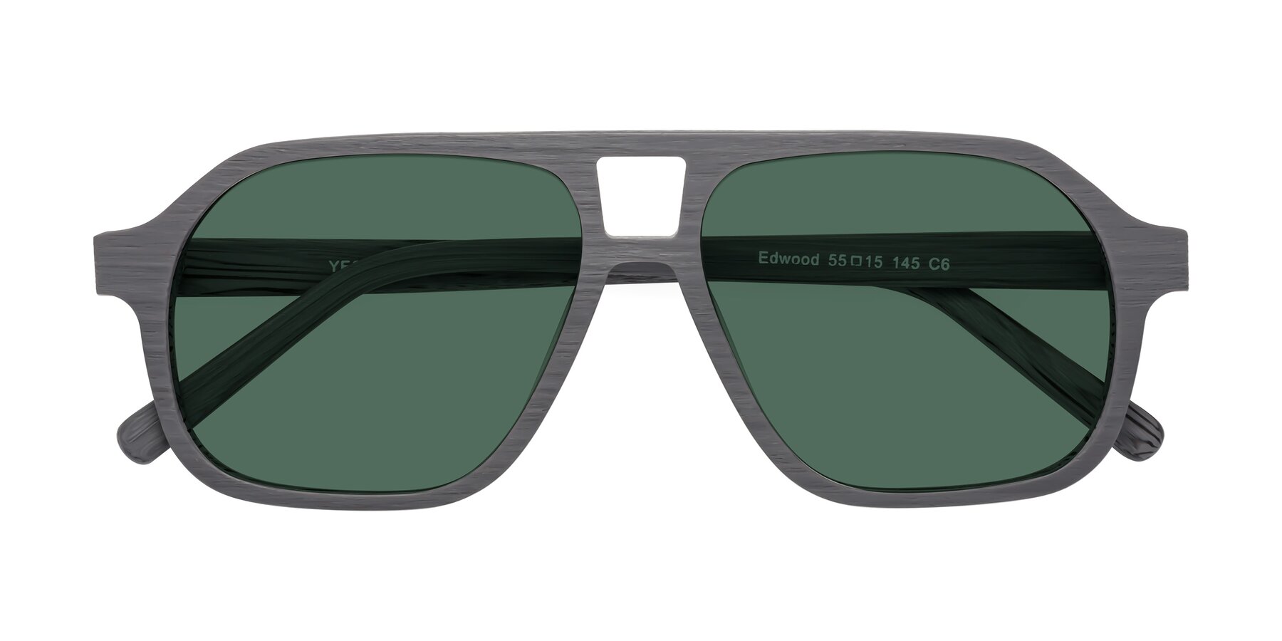 Folded Front of Edwood in Cement Woodgrain with Green Polarized Lenses