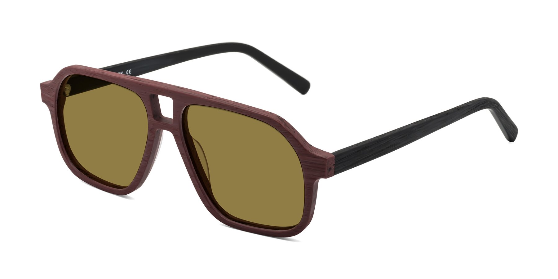 Angle of Edwood in Burgundy-Black Woodgrain with Brown Polarized Lenses