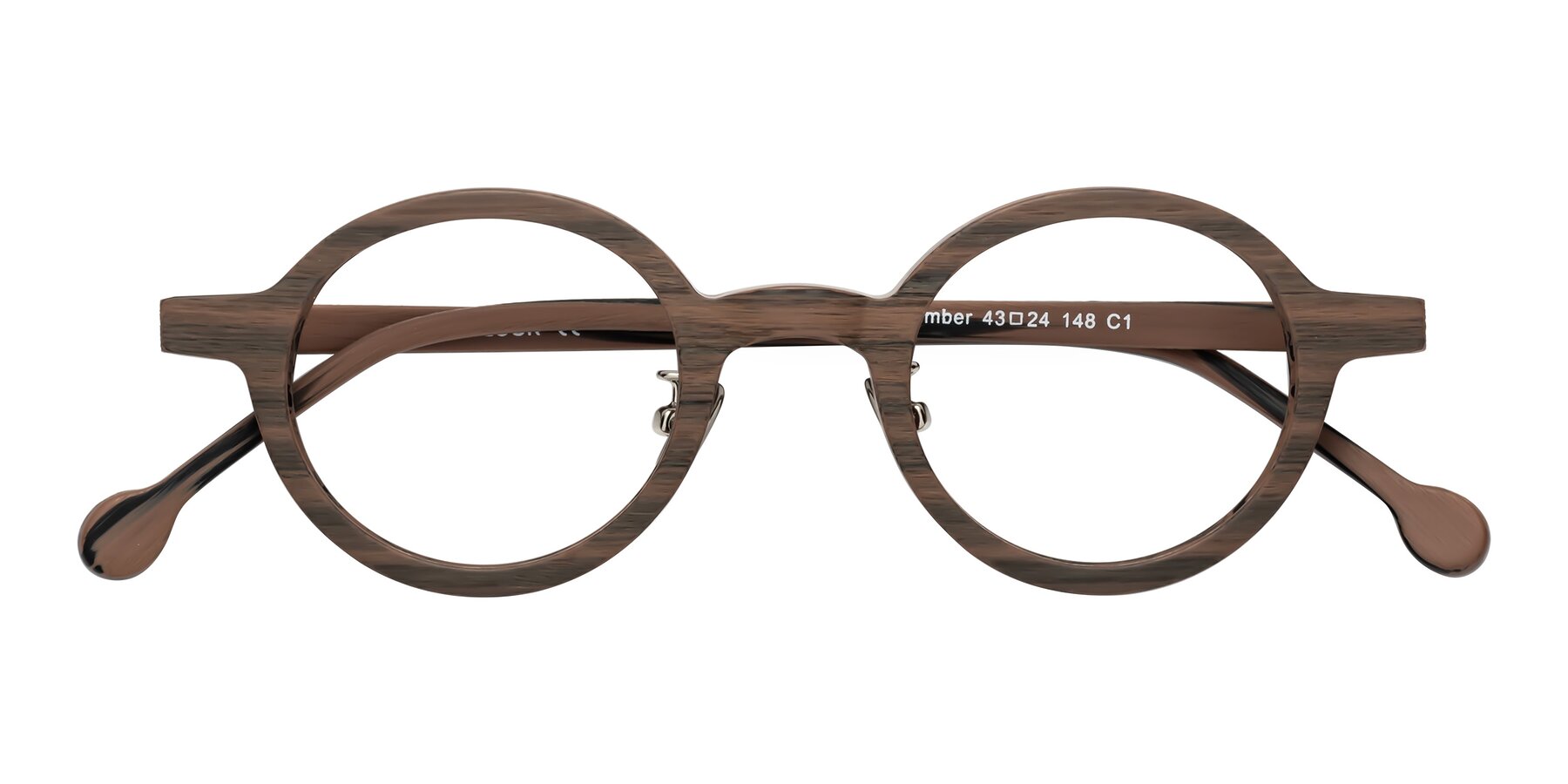 Folded Front of Timber in Burnt Tan Woodgrain with Clear Eyeglass Lenses