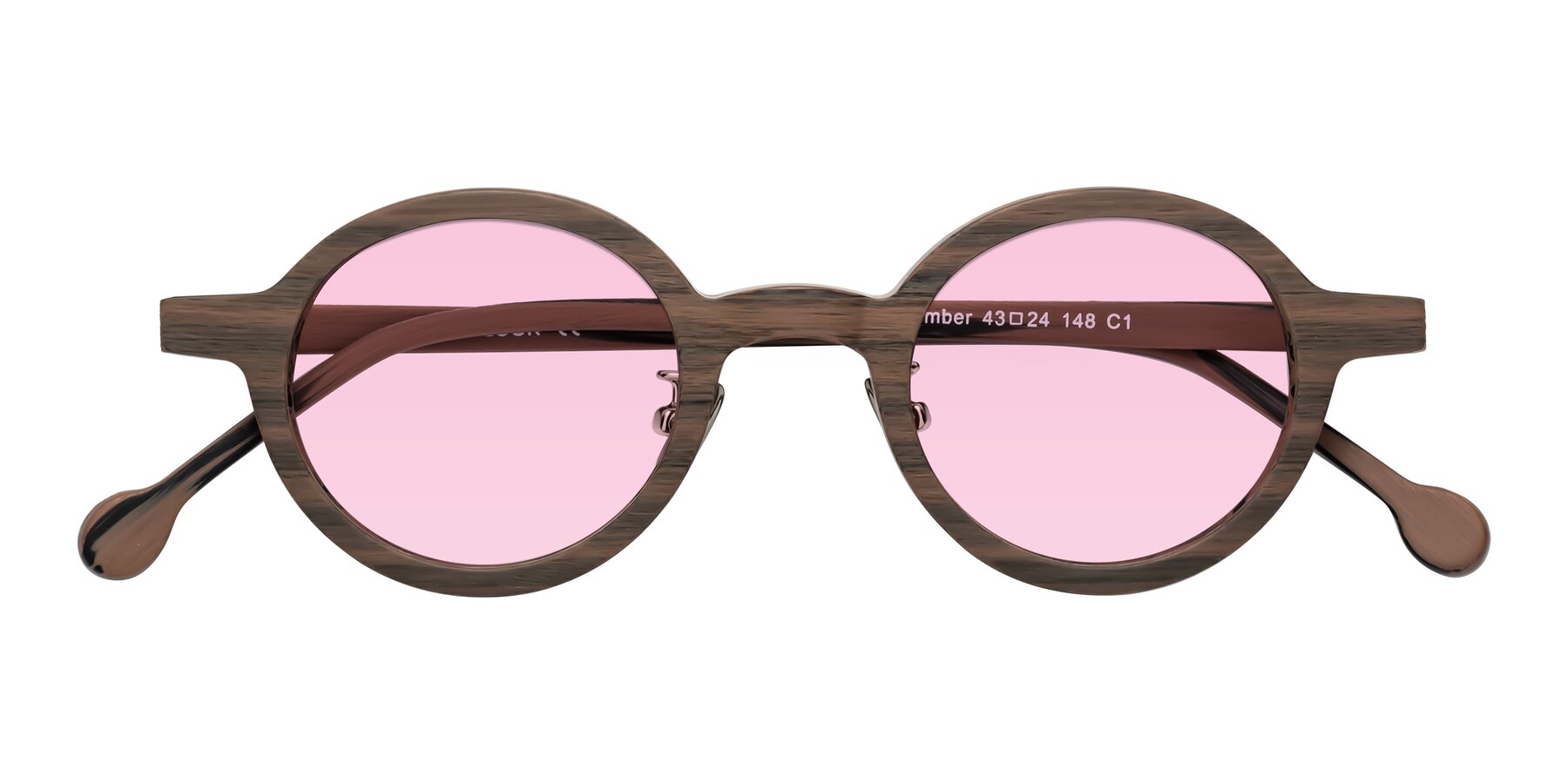 Folded Front of Timber in Burnt Tan Woodgrain with Light Pink Tinted Lenses