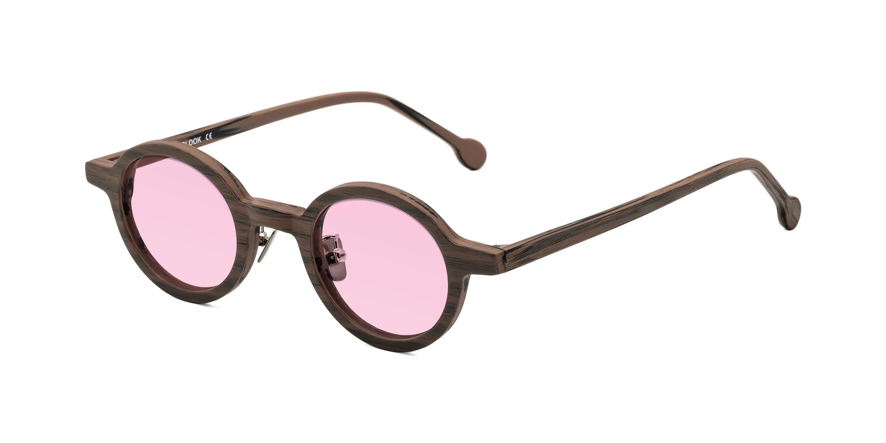 Angle of Timber in Burnt Tan Woodgrain with Light Pink Tinted Lenses