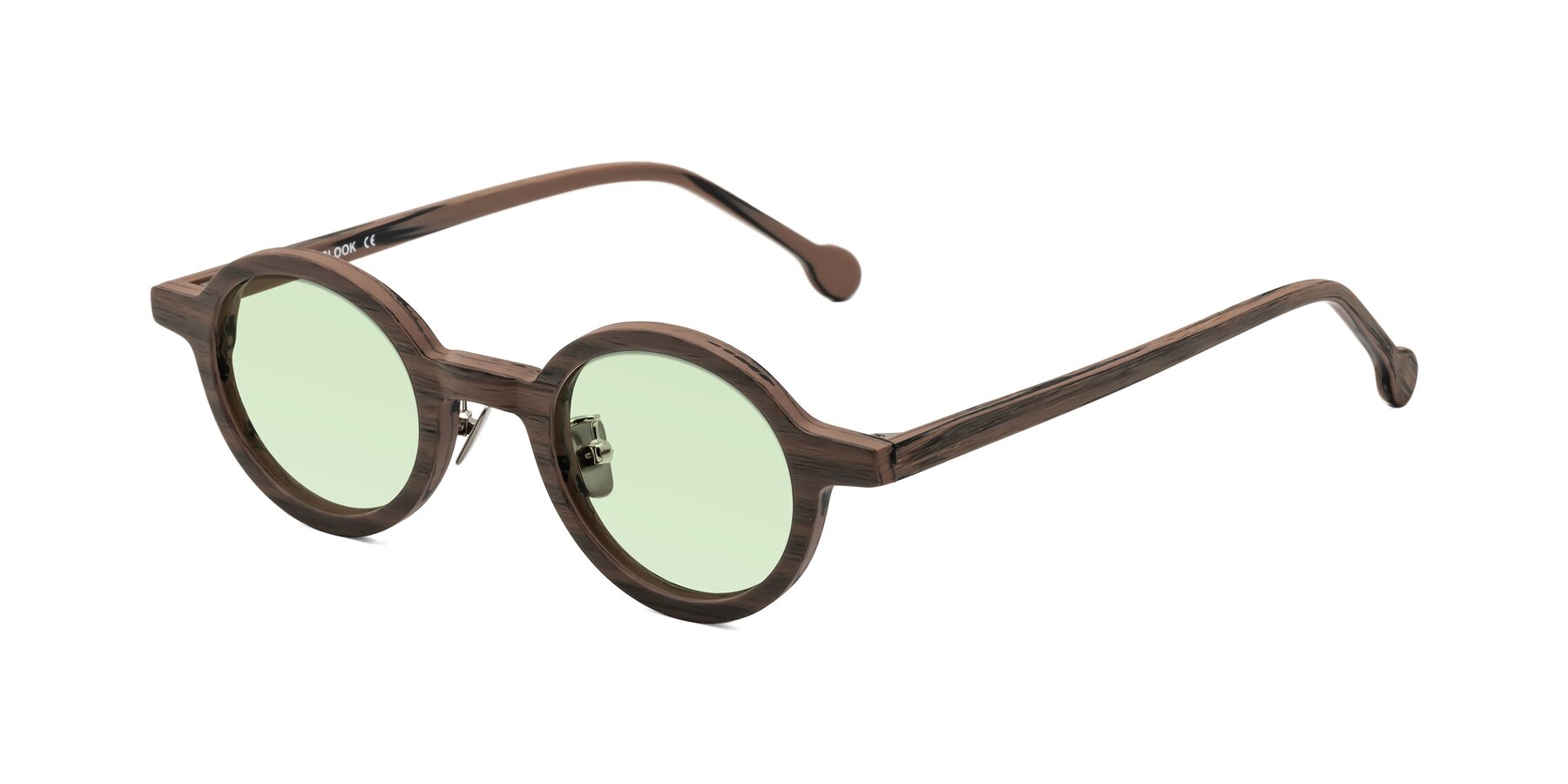 Angle of Timber in Burnt Tan Woodgrain with Light Green Tinted Lenses