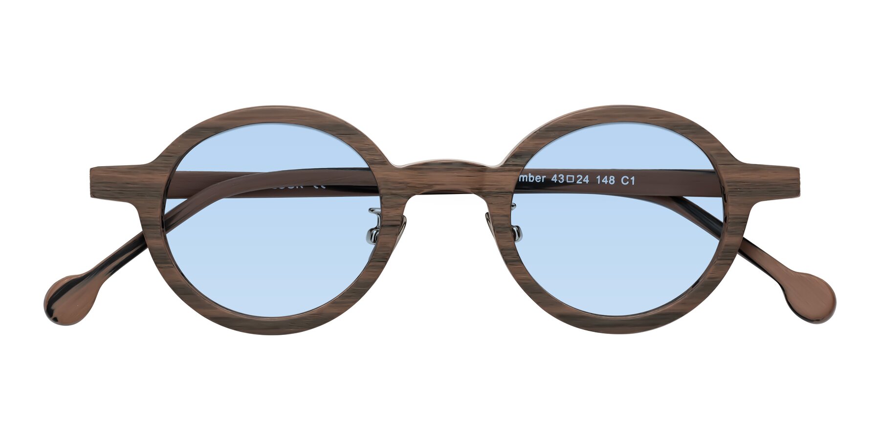 Folded Front of Timber in Burnt Tan Woodgrain with Light Blue Tinted Lenses