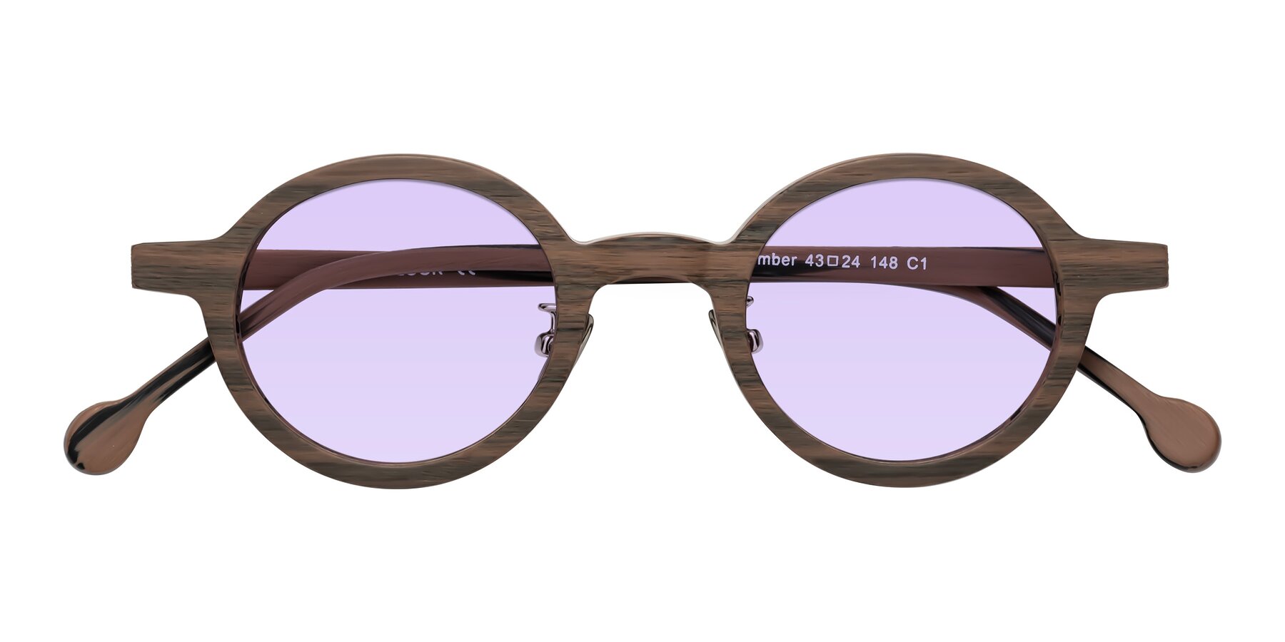 Folded Front of Timber in Burnt Tan Woodgrain with Light Purple Tinted Lenses