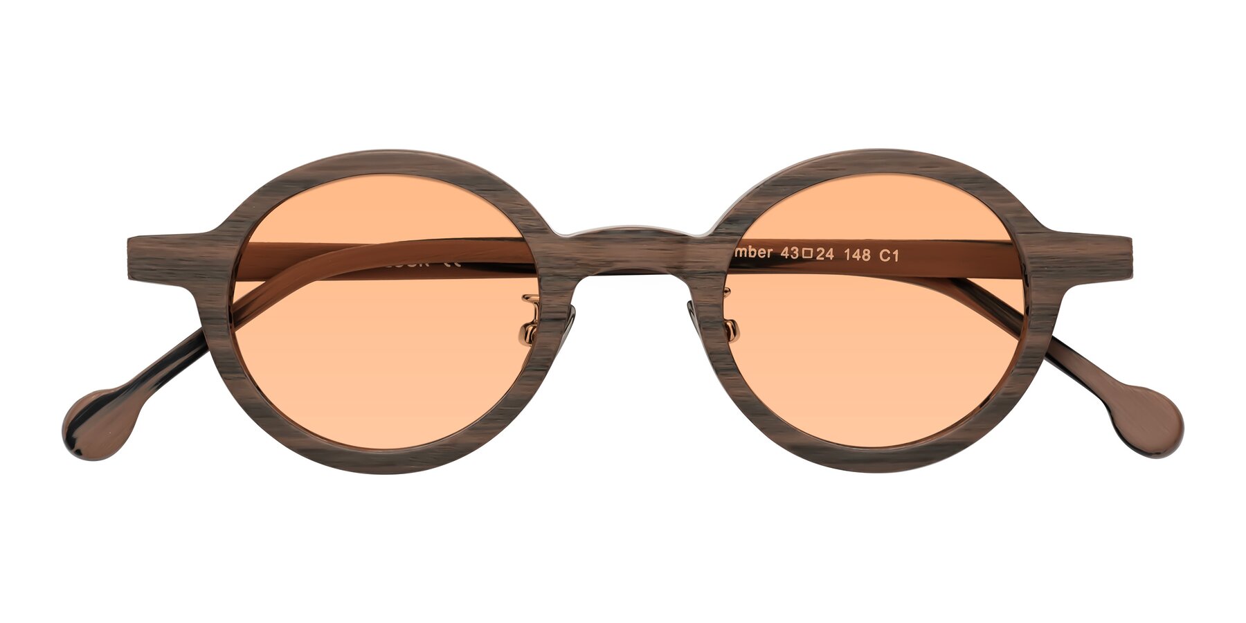 Folded Front of Timber in Burnt Tan Woodgrain with Light Orange Tinted Lenses