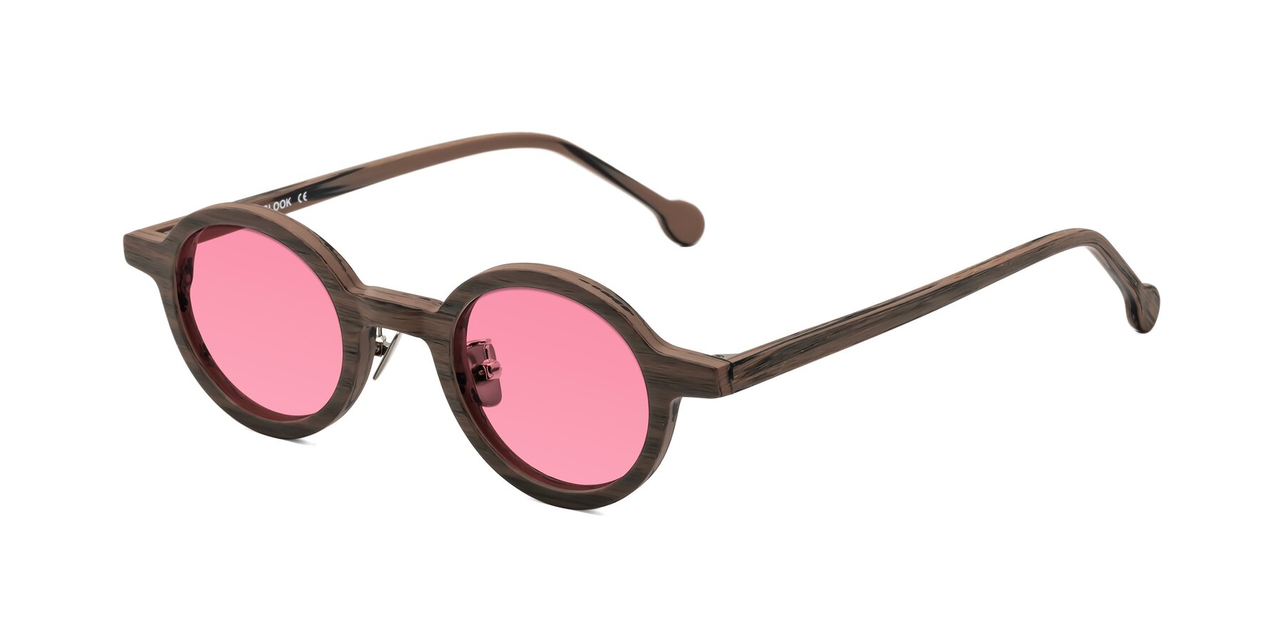 Angle of Timber in Burnt Tan Woodgrain with Pink Tinted Lenses