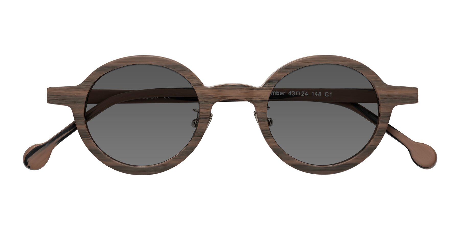 Folded Front of Timber in Burnt Tan Woodgrain with Medium Gray Tinted Lenses