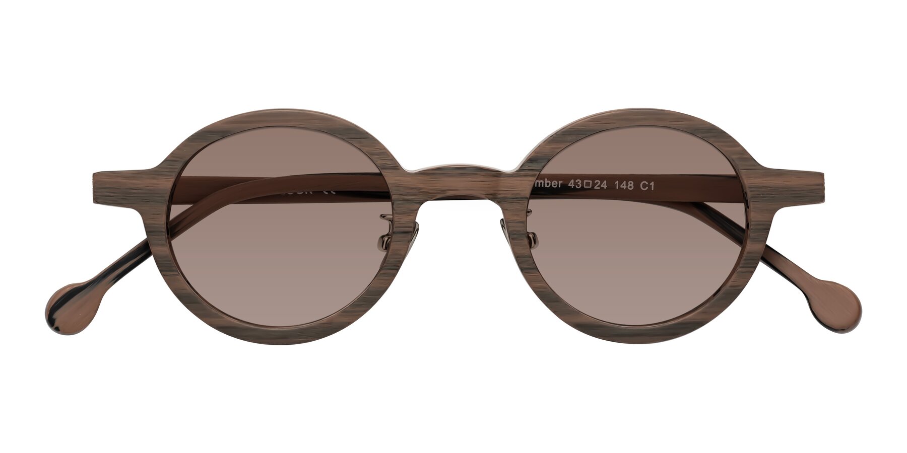 Folded Front of Timber in Burnt Tan Woodgrain with Medium Brown Tinted Lenses