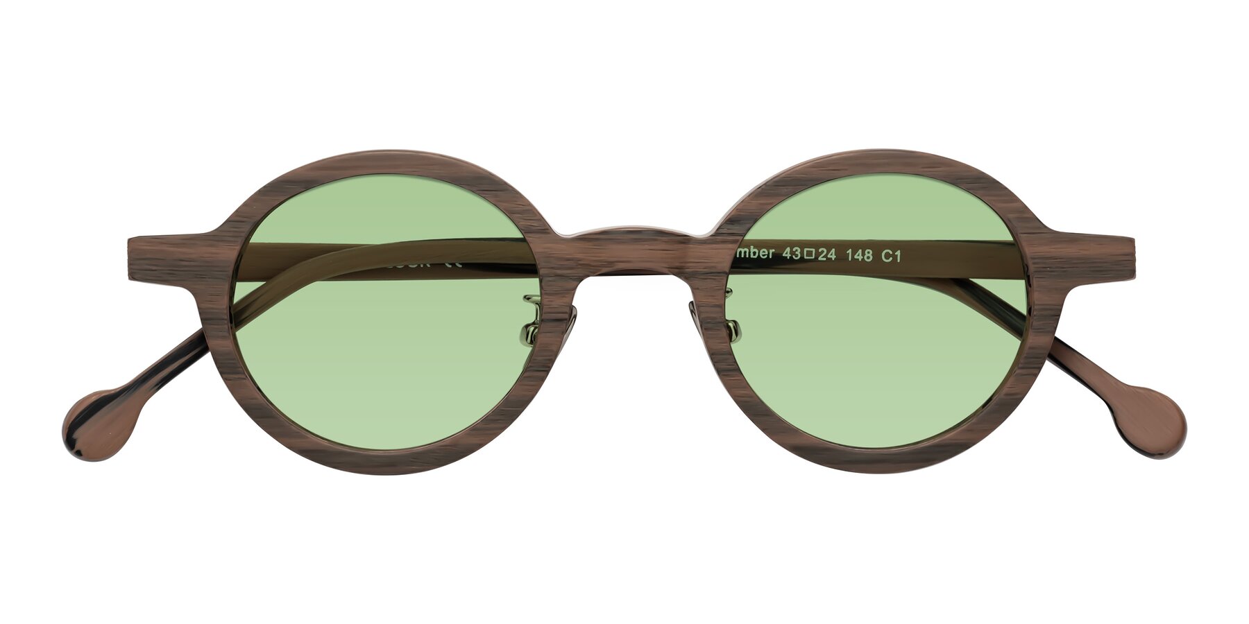 Folded Front of Timber in Burnt Tan Woodgrain with Medium Green Tinted Lenses