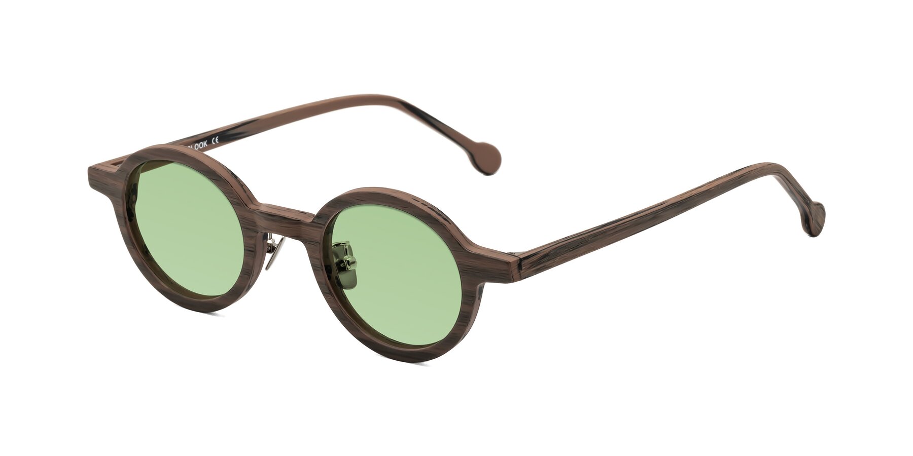 Angle of Timber in Burnt Tan Woodgrain with Medium Green Tinted Lenses