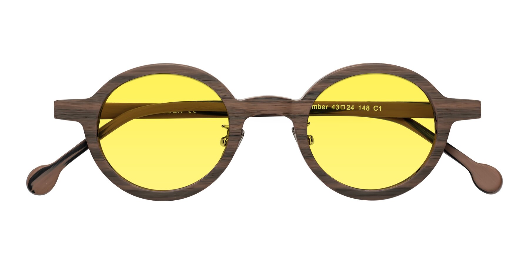 Folded Front of Timber in Burnt Tan Woodgrain with Medium Yellow Tinted Lenses