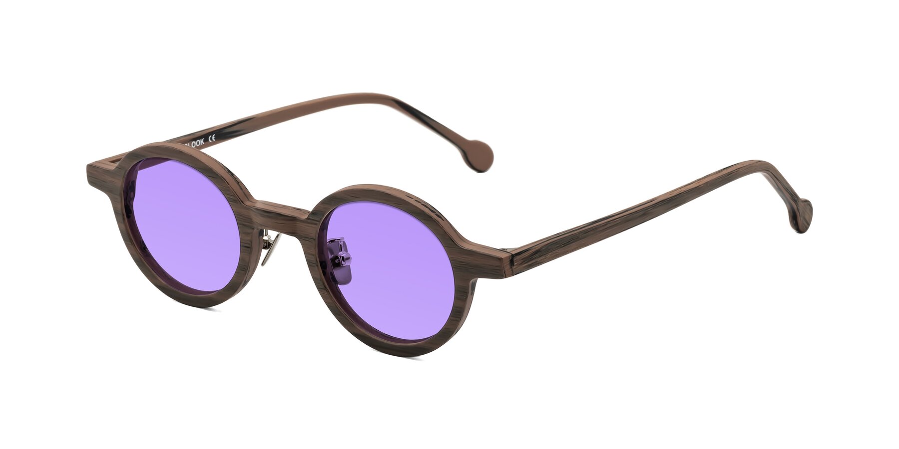 Angle of Timber in Burnt Tan Woodgrain with Medium Purple Tinted Lenses