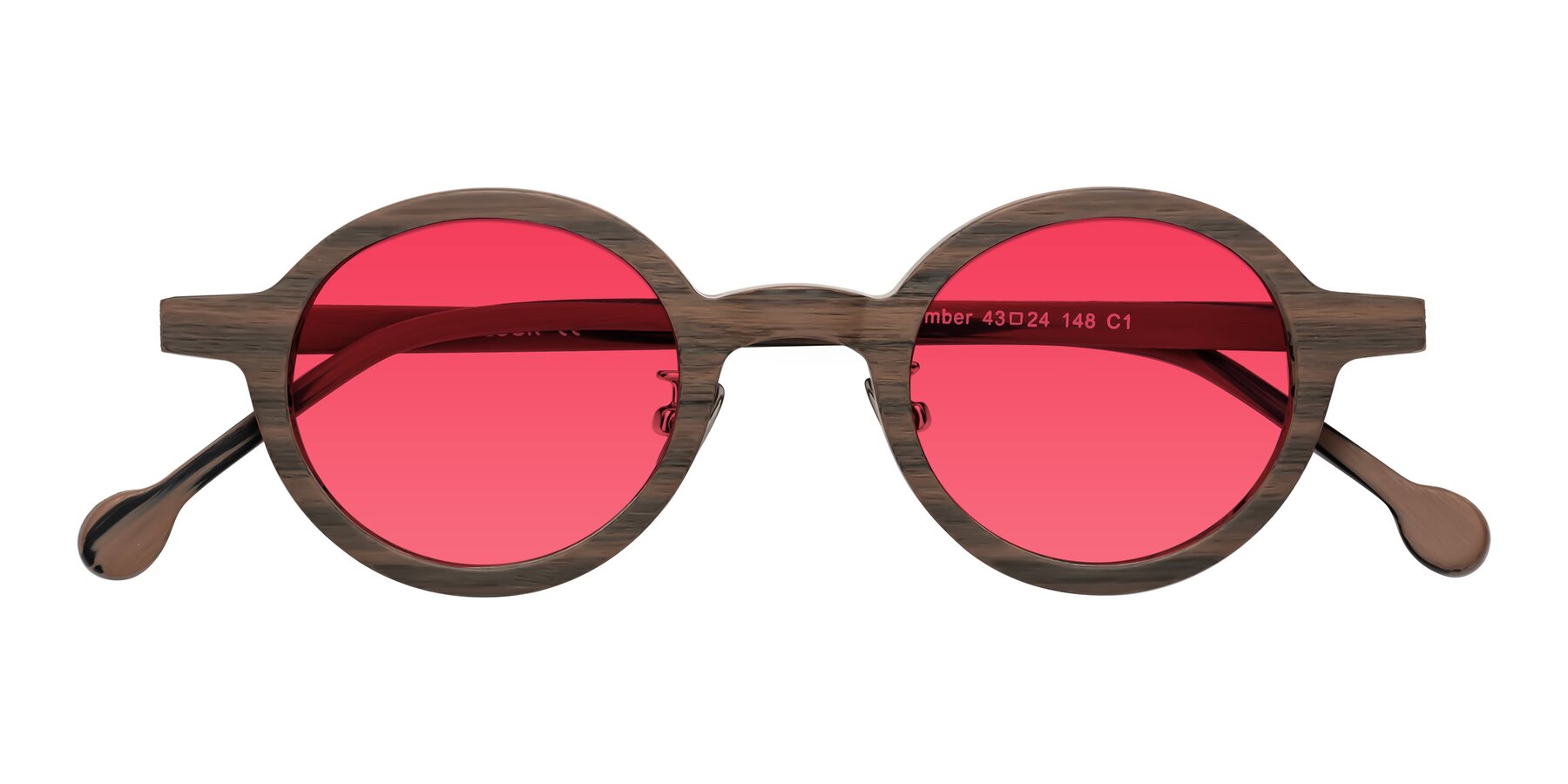 Folded Front of Timber in Burnt Tan Woodgrain with Red Tinted Lenses