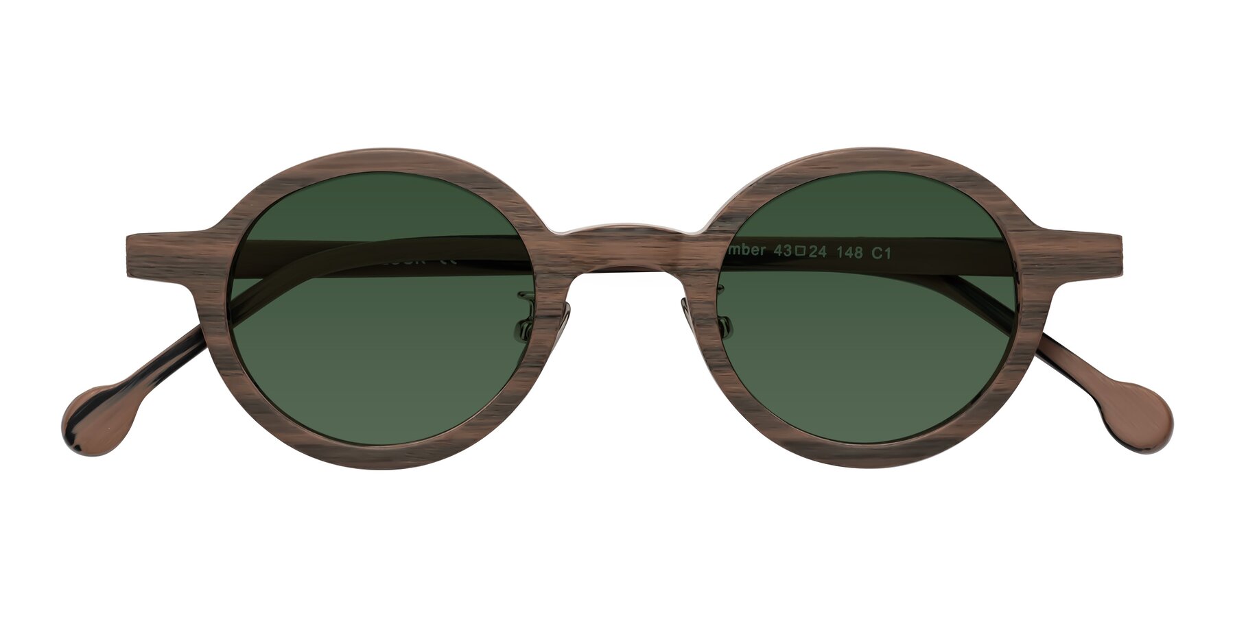 Folded Front of Timber in Burnt Tan Woodgrain with Green Tinted Lenses