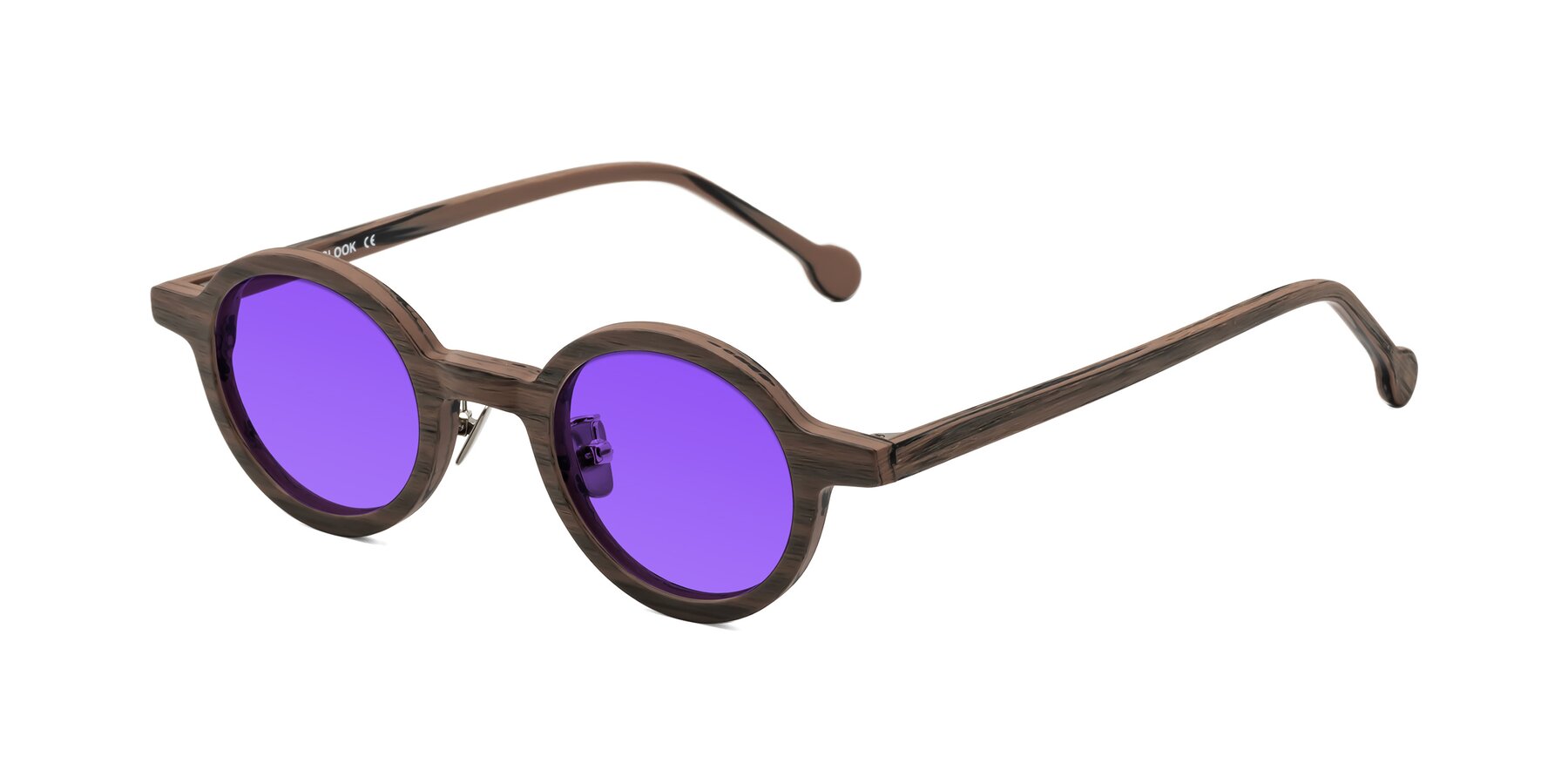 Angle of Timber in Burnt Tan Woodgrain with Purple Tinted Lenses