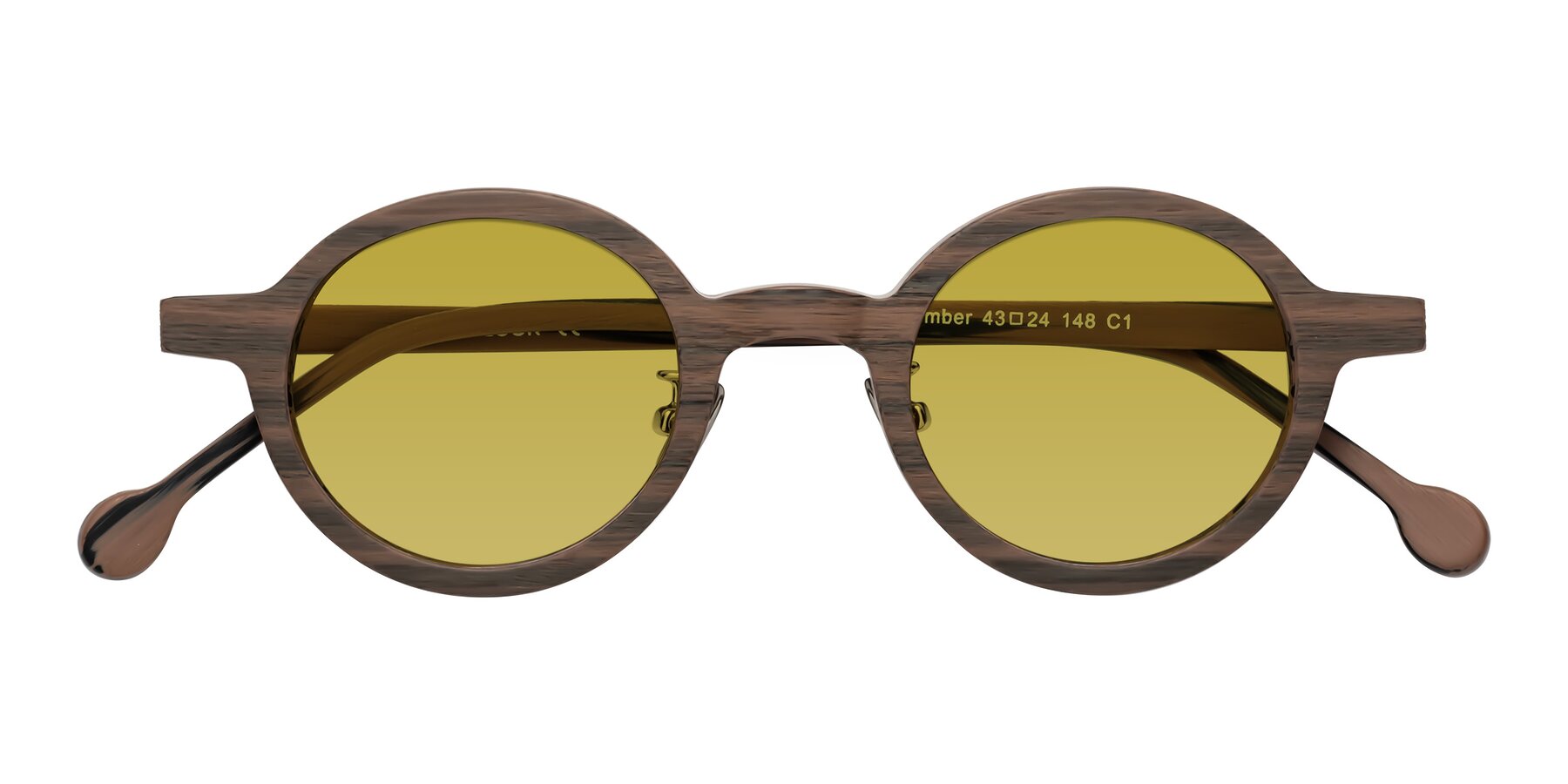 Folded Front of Timber in Burnt Tan Woodgrain with Champagne Tinted Lenses