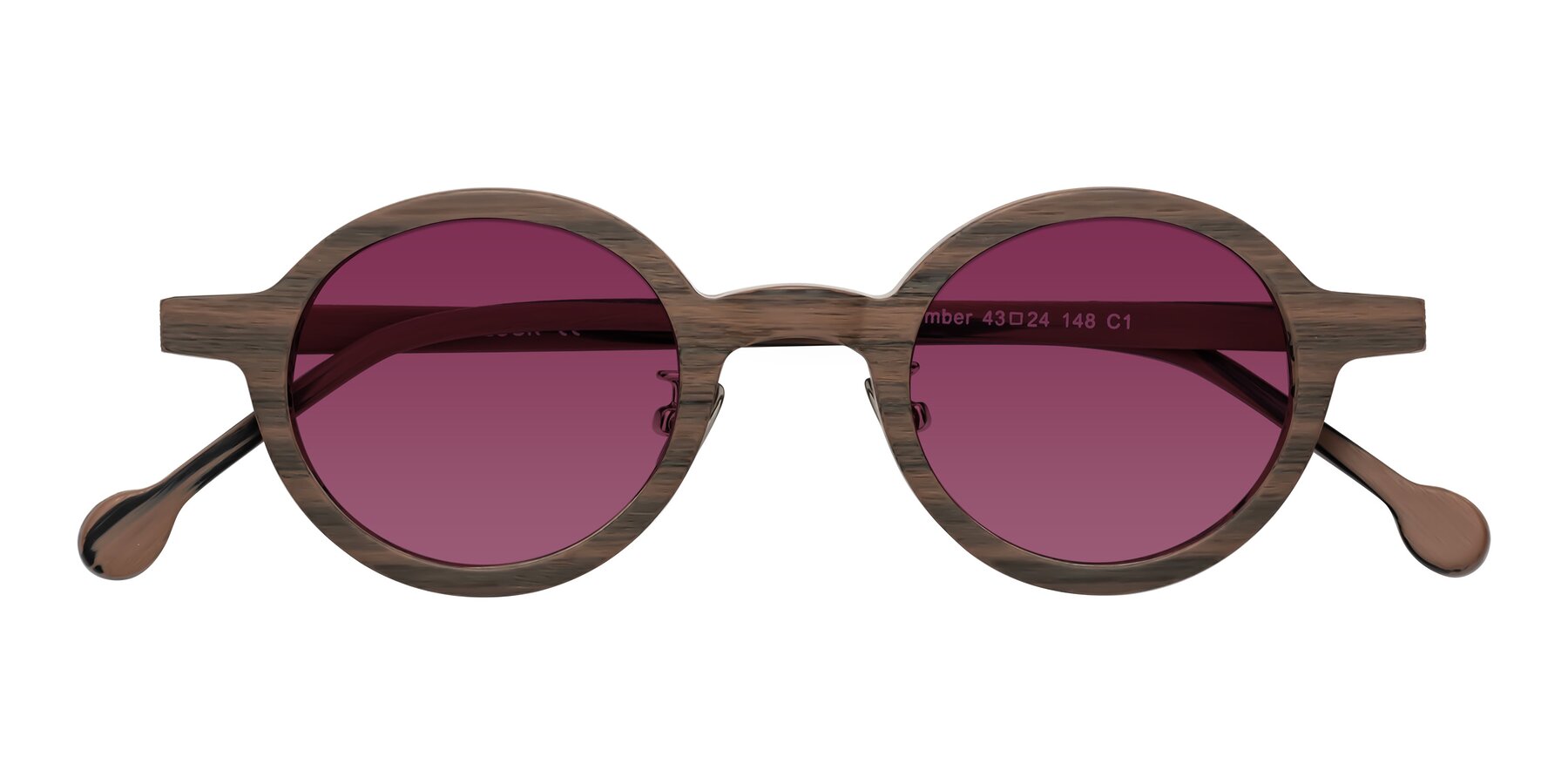 Folded Front of Timber in Burnt Tan Woodgrain with Wine Tinted Lenses