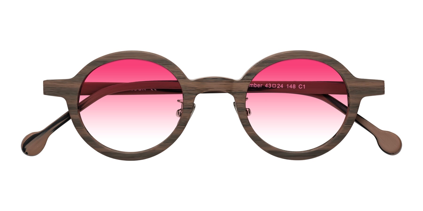 Folded Front of Timber in Burnt Tan Woodgrain with Pink Gradient Lenses