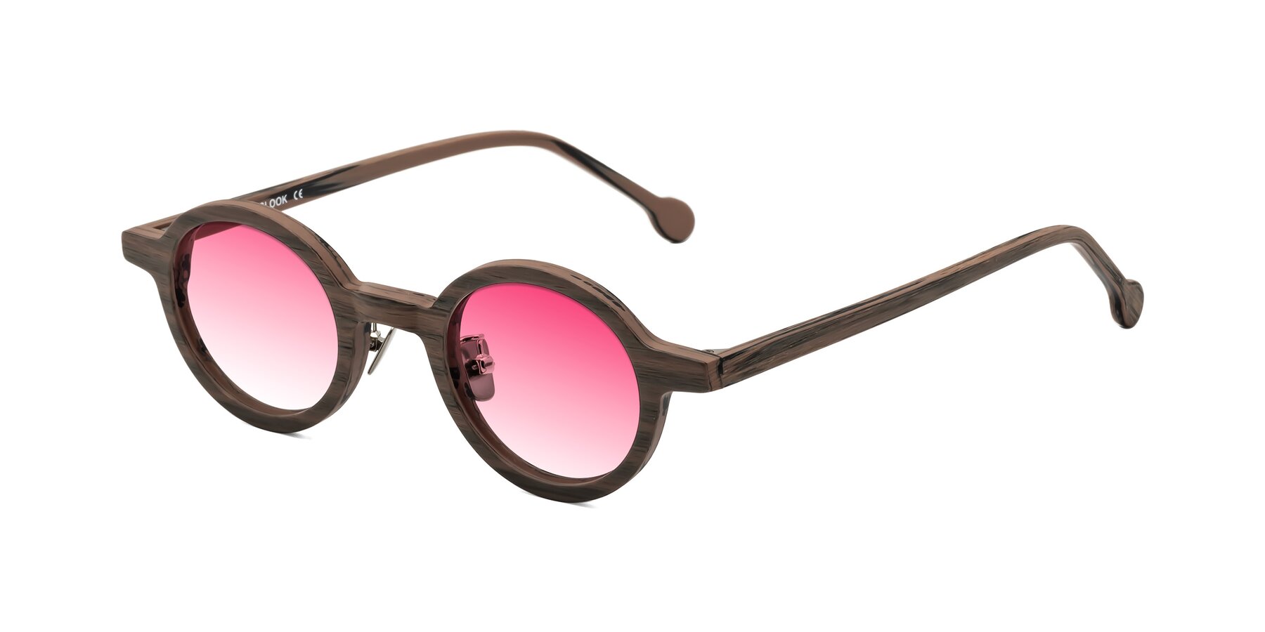 Angle of Timber in Burnt Tan Woodgrain with Pink Gradient Lenses