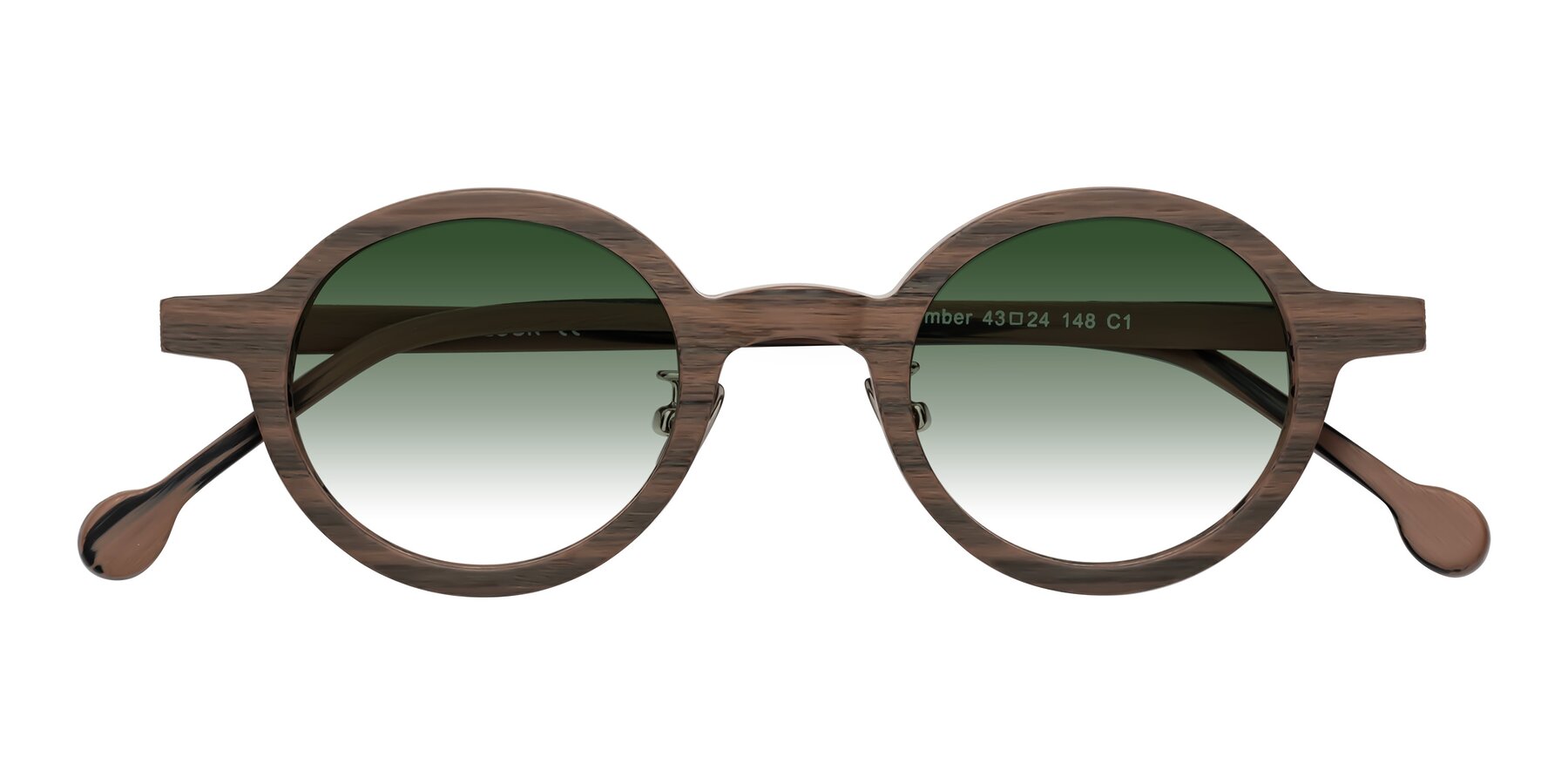 Folded Front of Timber in Burnt Tan Woodgrain with Green Gradient Lenses