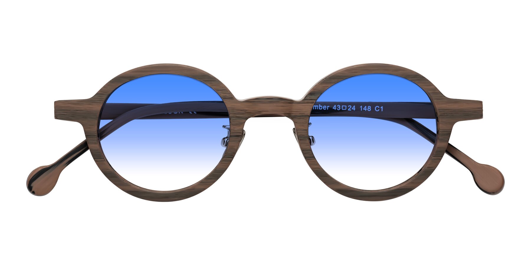 Folded Front of Timber in Burnt Tan Woodgrain with Blue Gradient Lenses