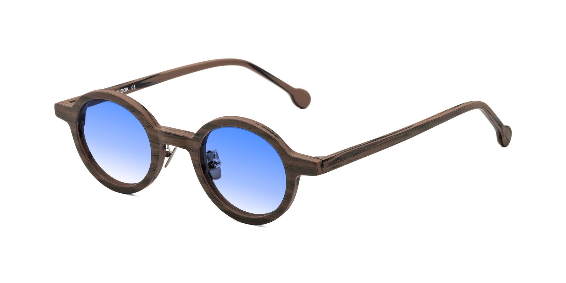 Angle of Timber in Burnt Tan Woodgrain with Blue Gradient Lenses