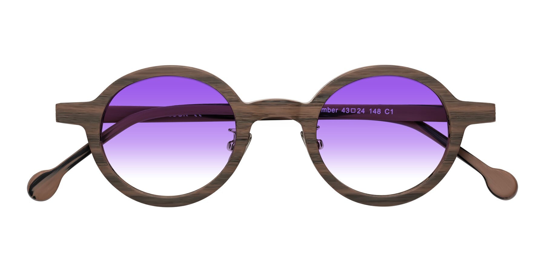 Folded Front of Timber in Burnt Tan Woodgrain with Purple Gradient Lenses