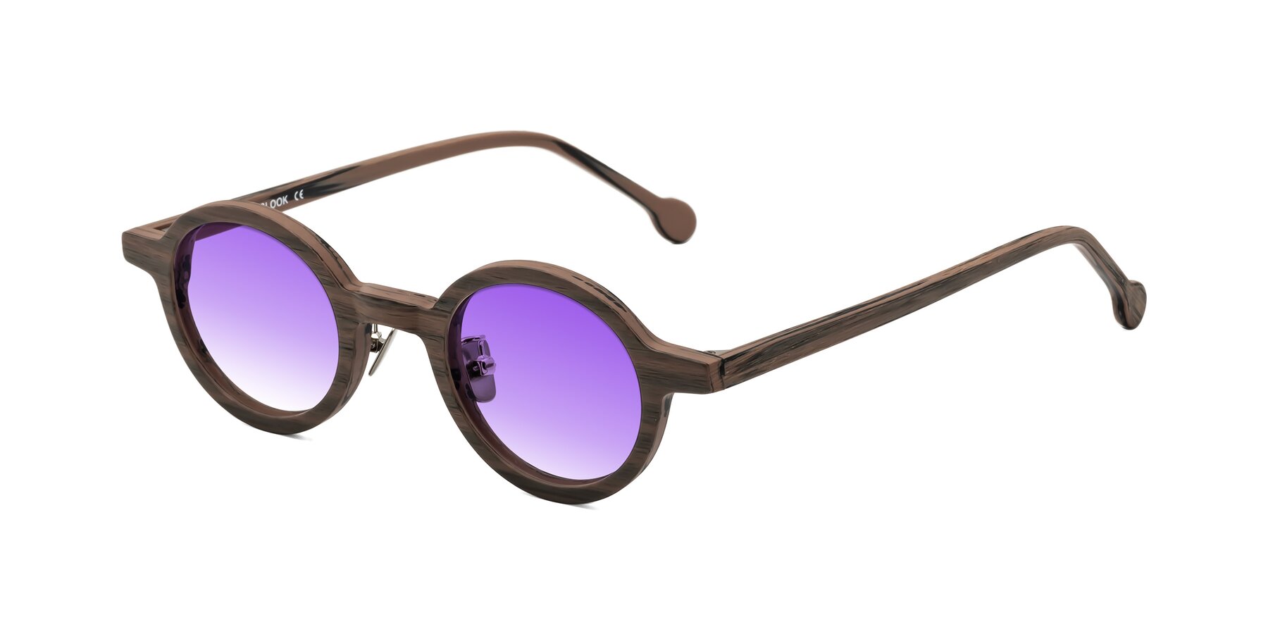 Angle of Timber in Burnt Tan Woodgrain with Purple Gradient Lenses