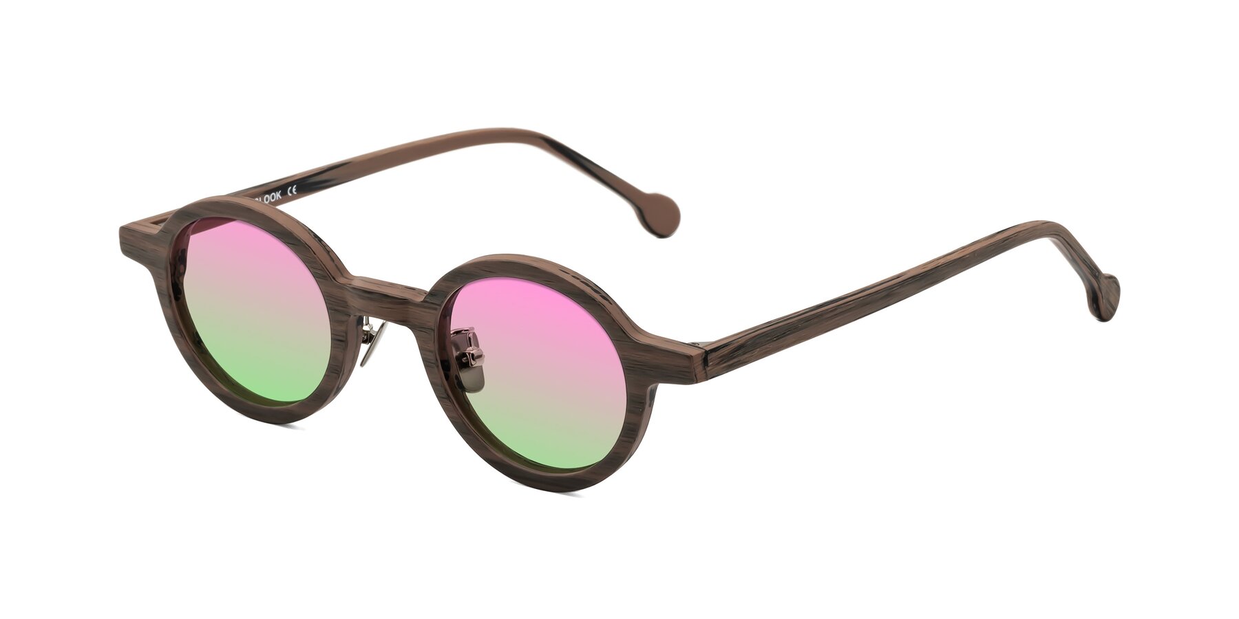 Angle of Timber in Burnt Tan Woodgrain with Pink / Green Gradient Lenses