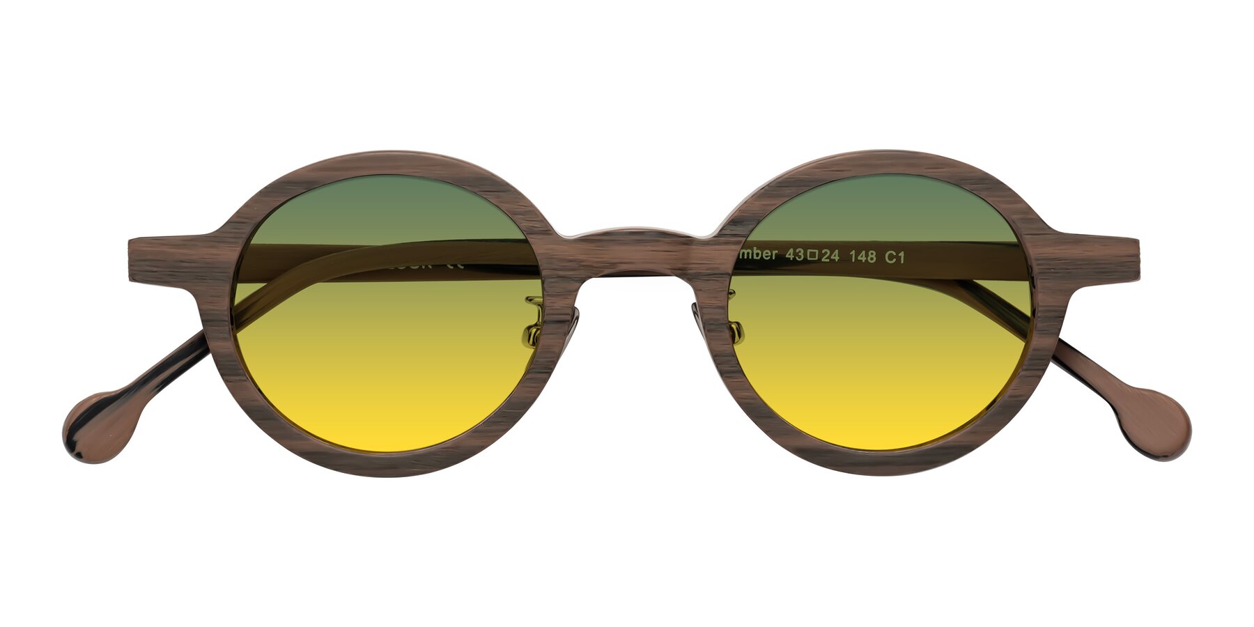 Folded Front of Timber in Burnt Tan Woodgrain with Green / Yellow Gradient Lenses