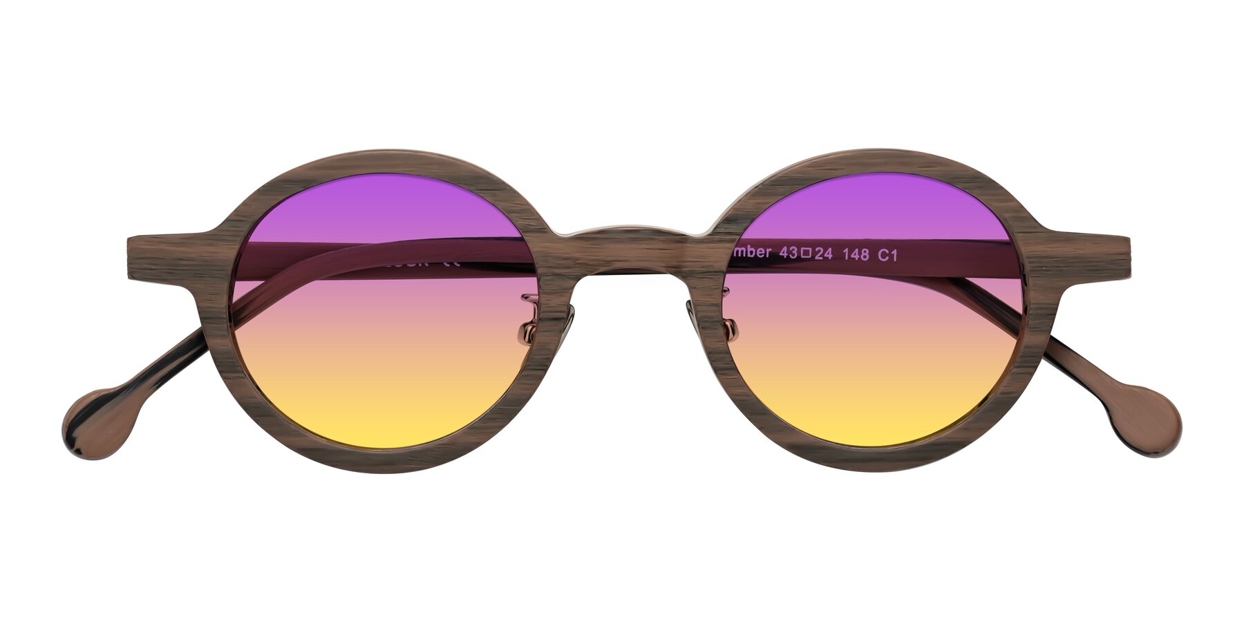 Folded Front of Timber in Burnt Tan Woodgrain with Purple / Yellow Gradient Lenses