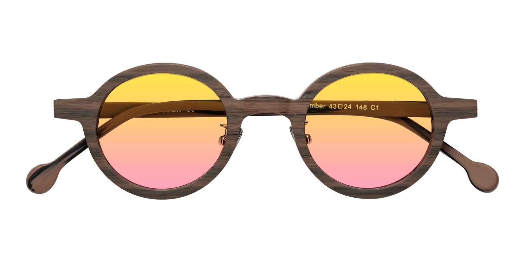 Folded Front of Timber in Burnt Tan Woodgrain with Yellow / Pink Gradient Lenses