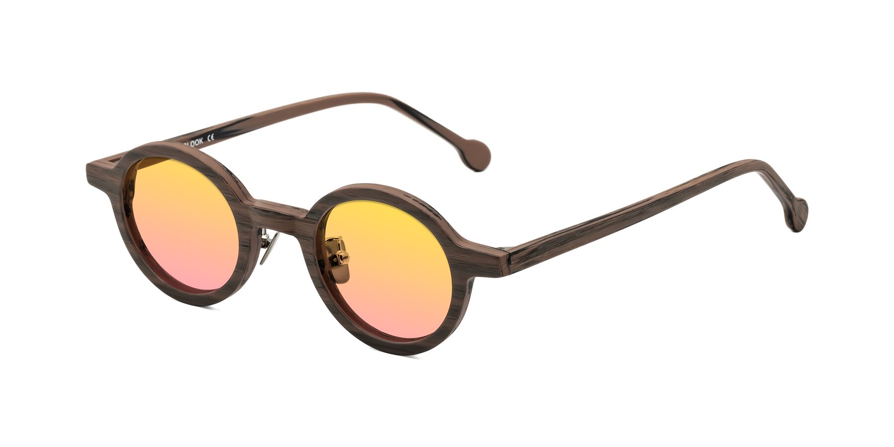 Angle of Timber in Burnt Tan Woodgrain with Yellow / Pink Gradient Lenses