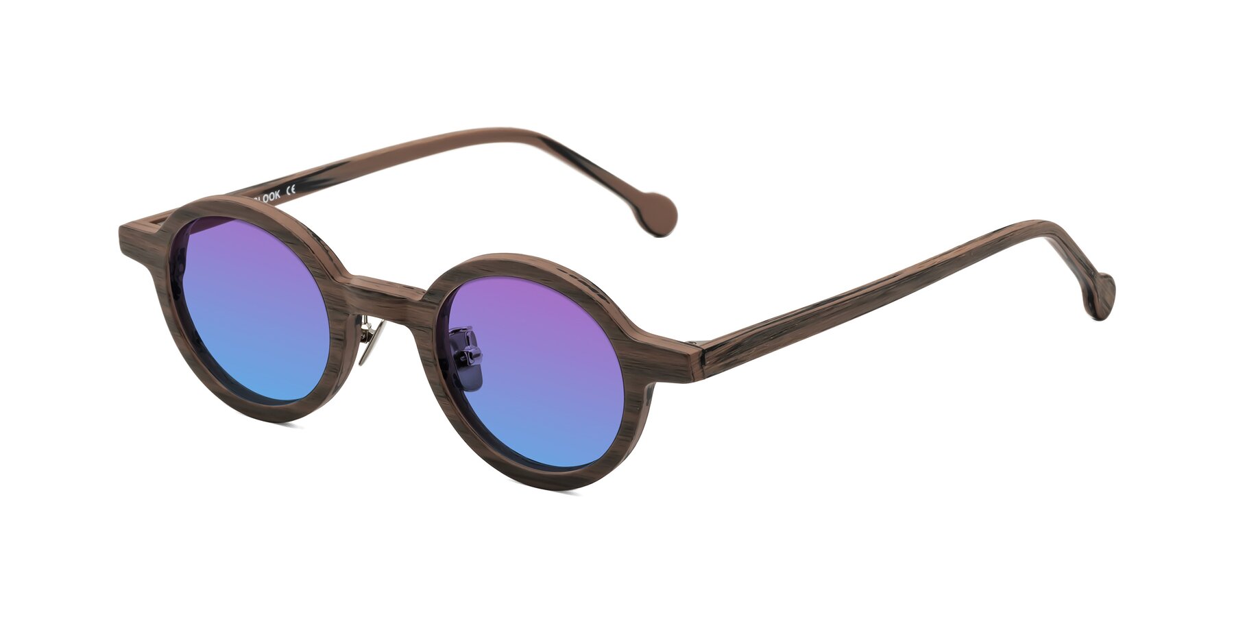 Angle of Timber in Burnt Tan Woodgrain with Purple / Blue Gradient Lenses