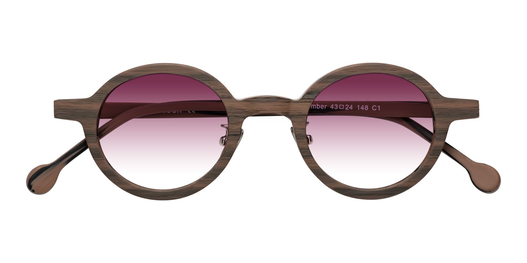 Folded Front of Timber in Burnt Tan Woodgrain with Wine Gradient Lenses