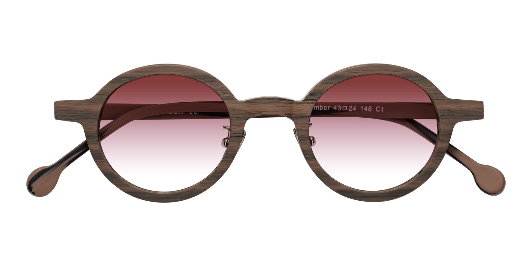 Folded Front of Timber in Burnt Tan Woodgrain with Garnet Gradient Lenses