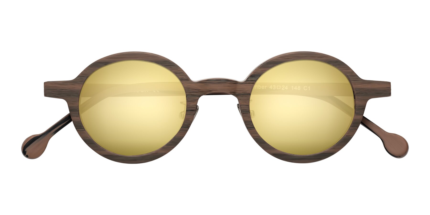 Folded Front of Timber in Burnt Tan Woodgrain with Gold Mirrored Lenses